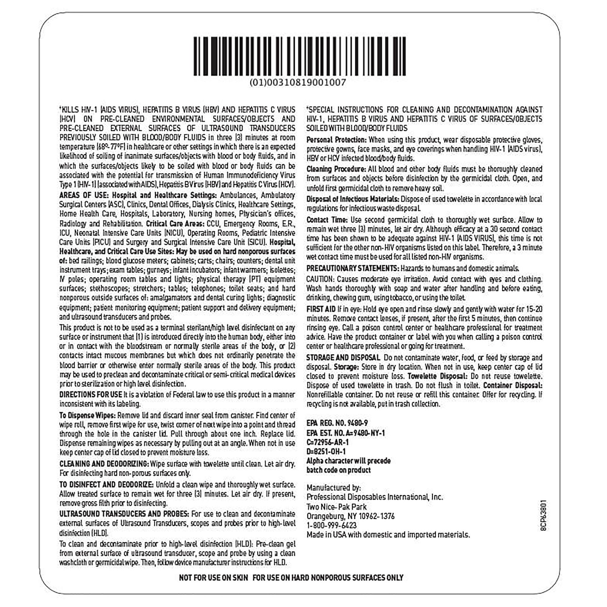Professional Disposables - P63884 Surface Disinfectant Cleaner Sani-Cloth® AF3 Premoistened Germicidal Manual Pull Wipe 65 Count Canister Mild Scent NonSterile