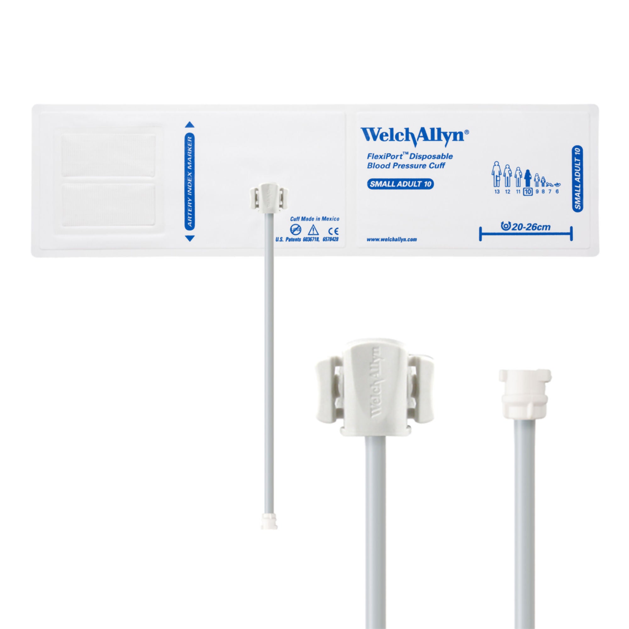 Welch Allyn - SOFT-10-1MQ Single Patient Use Blood Pressure Cuff FlexiPort® 20 to 26 cm Arm Cloth Fabric Cuff Small Adult Cuff