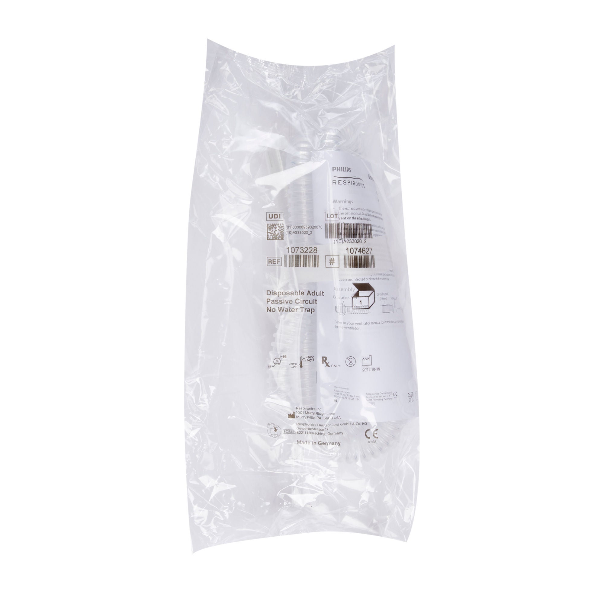 Respironics - 1073228 Ventilator Circuit Respironics® Adult Without Breathing Bag Single Patient Use Passive Circuit