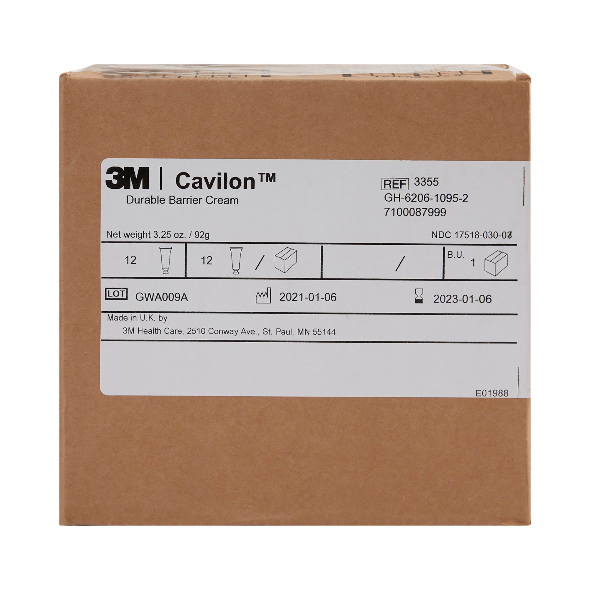 Solventum Corporation 3355 - 3M™ Cavilon™ Barrier Cream, Unscented, Hypoallergenic, 3.25-ounce Tube - 1/Each, 12/Case