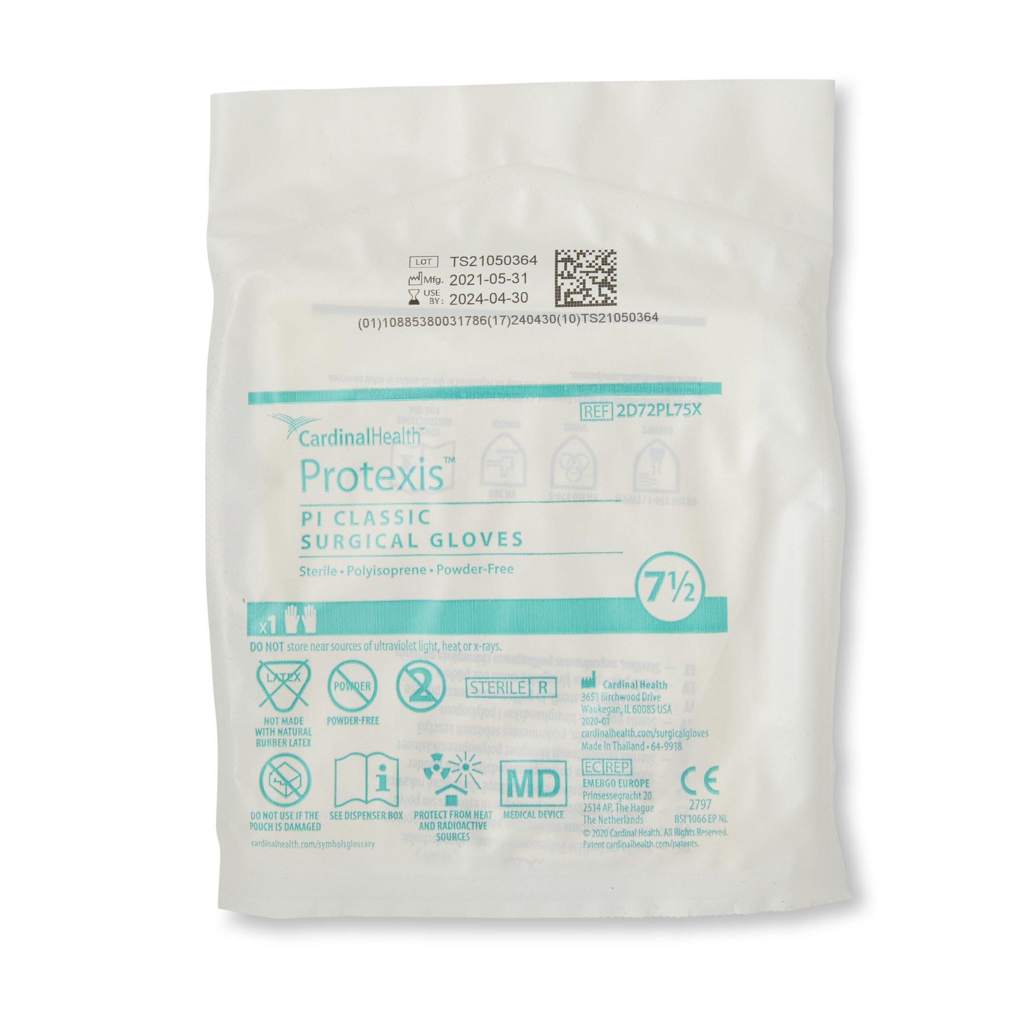 Cardinal 2D72PL75X - Protexis™ PI Classic Polyisoprene Surgical Glove, Size 7.5, Ivory - 1/Pair, 50/Box, 200/Case