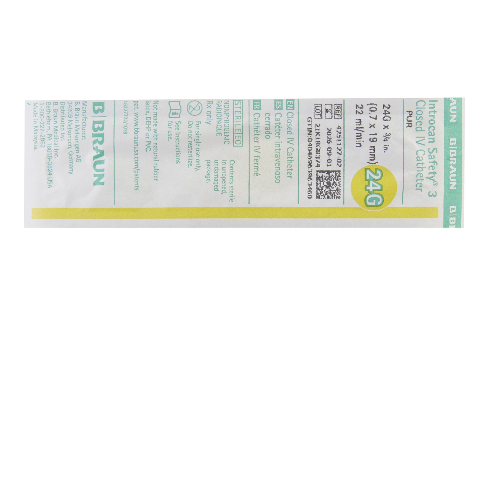 B. Braun 4251127-02 - Introcan Safety® 3 Closed IV Catheter - 50/Box, 200/Case