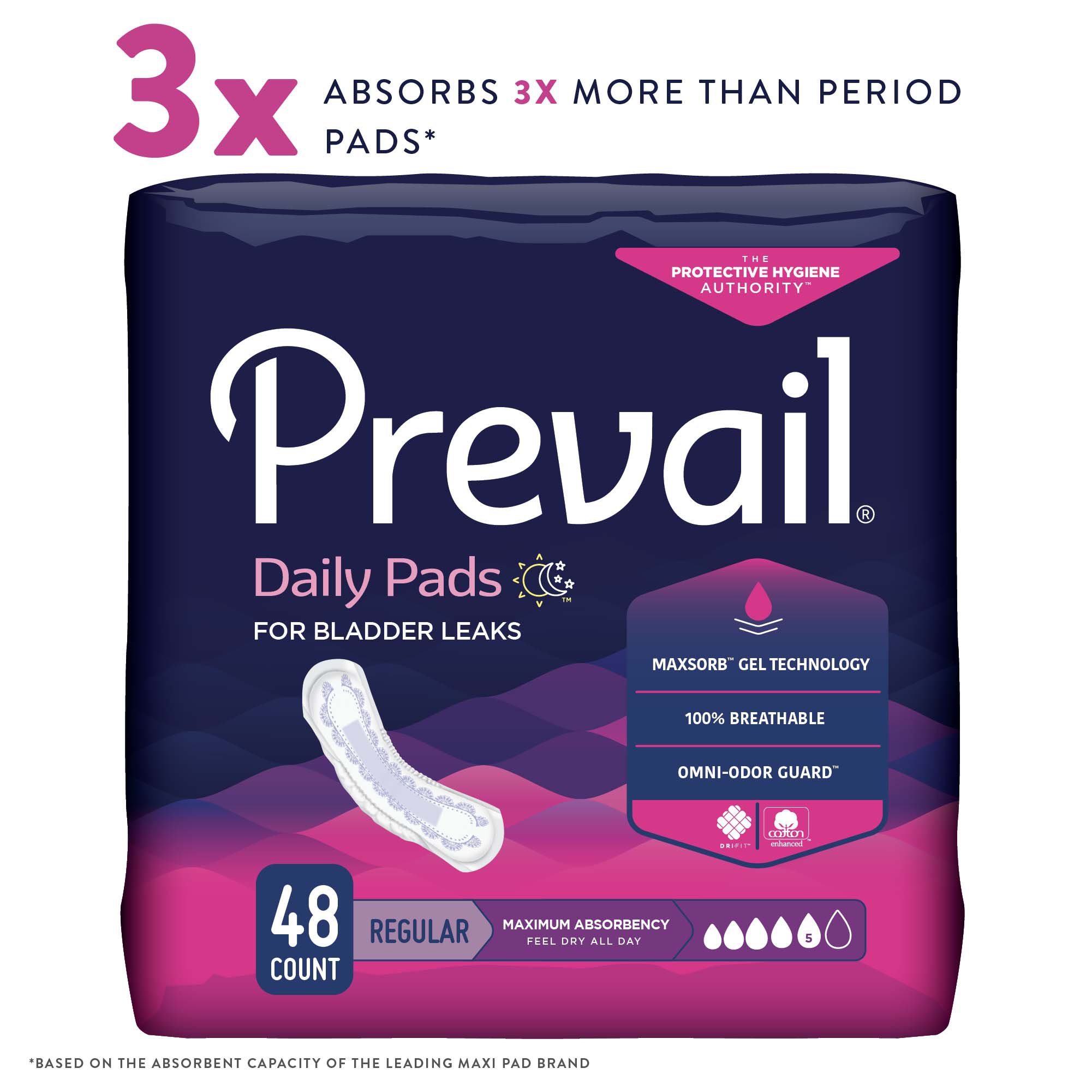 First Quality Products LLC PV-916-1 - Prevail® Daily Pads Maximum Bladder Control Pad, 11-Inch Length - 48/Pack, 192/Case