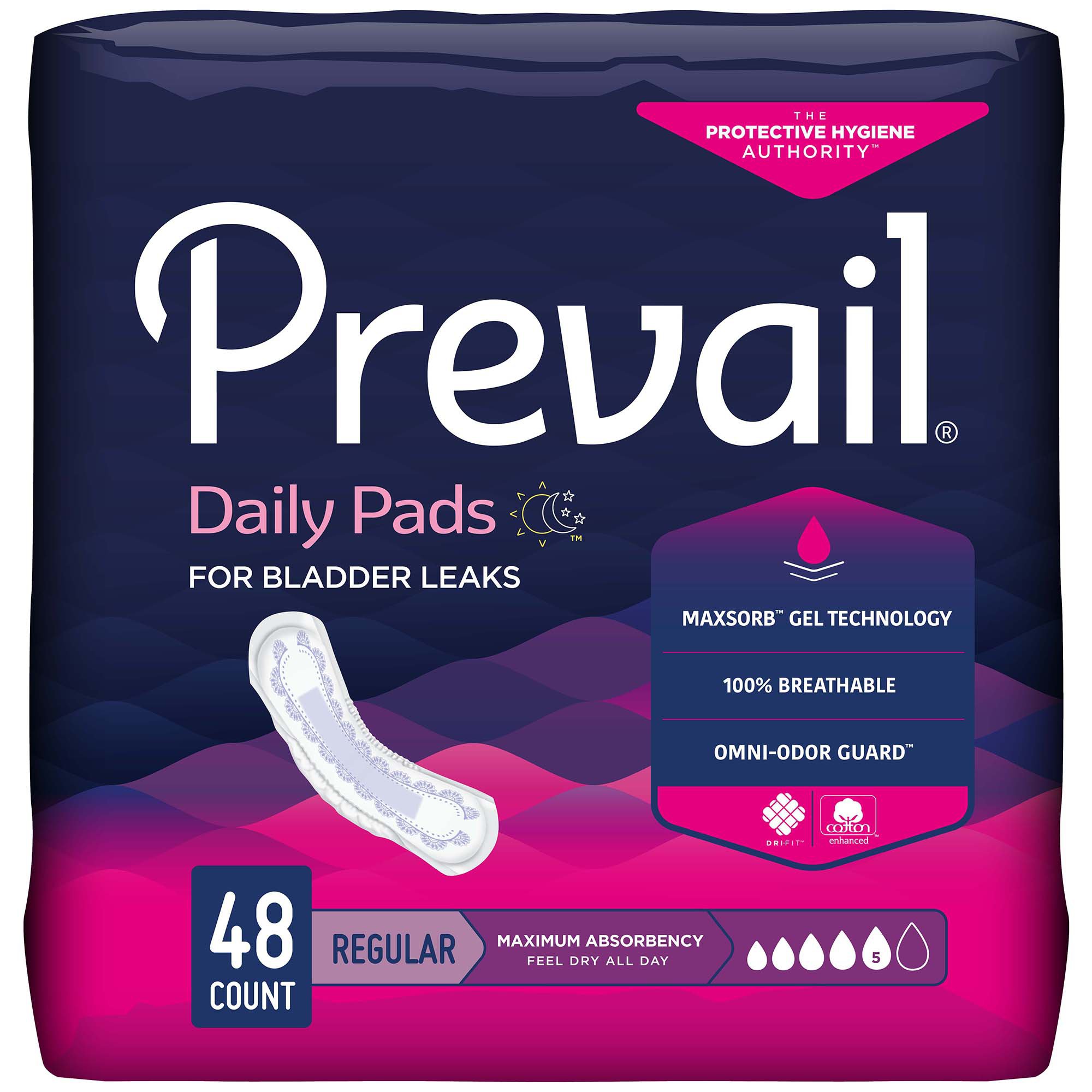 First Quality Products LLC PV-916-1 - Prevail® Daily Pads Maximum Bladder Control Pad, 11-Inch Length - 48/Pack, 192/Case