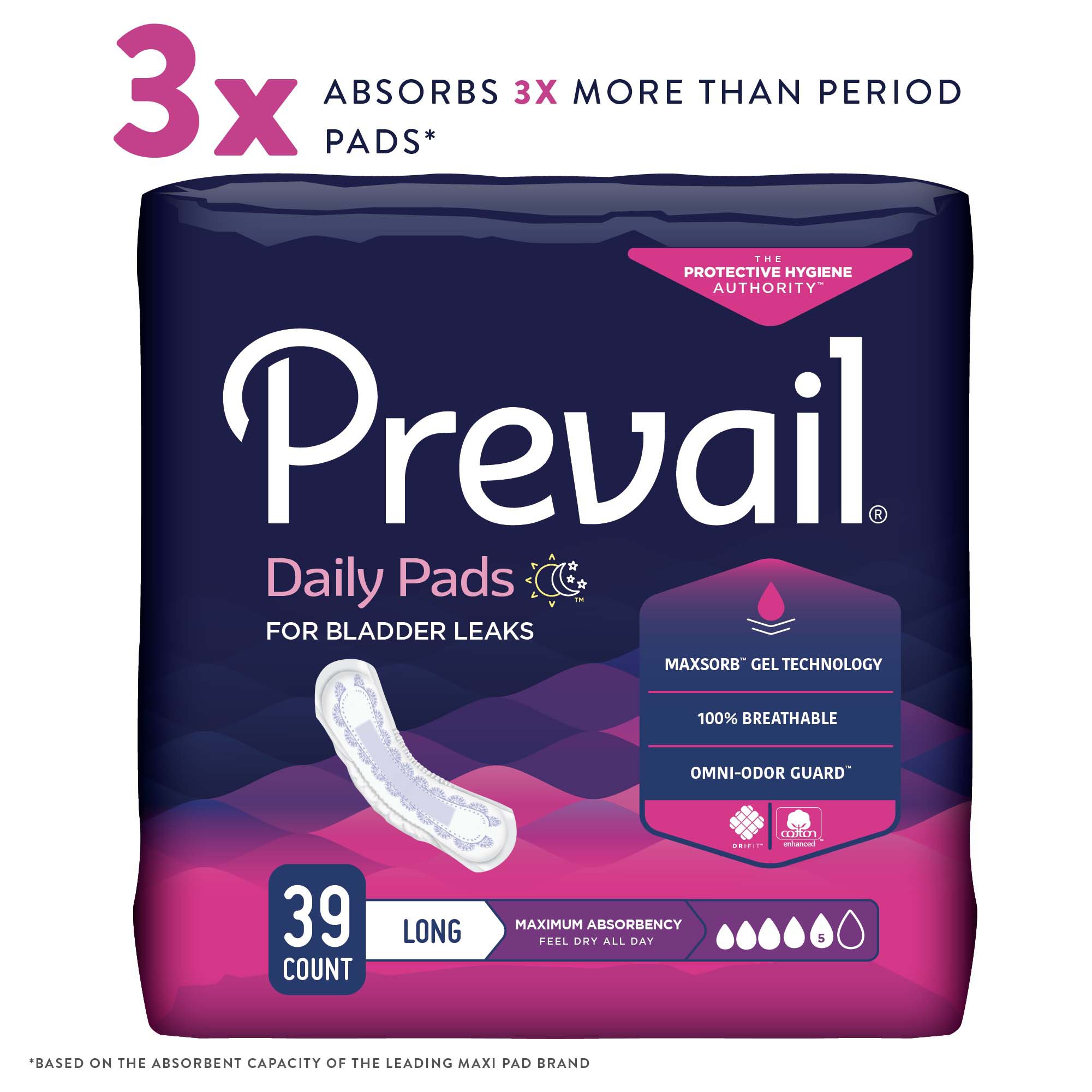 First Quality Products LLC PV-915-1 - Prevail® Daily Pads Maximum Bladder Control Pad, 13-Inch Length - 39/Pack, 156/Case