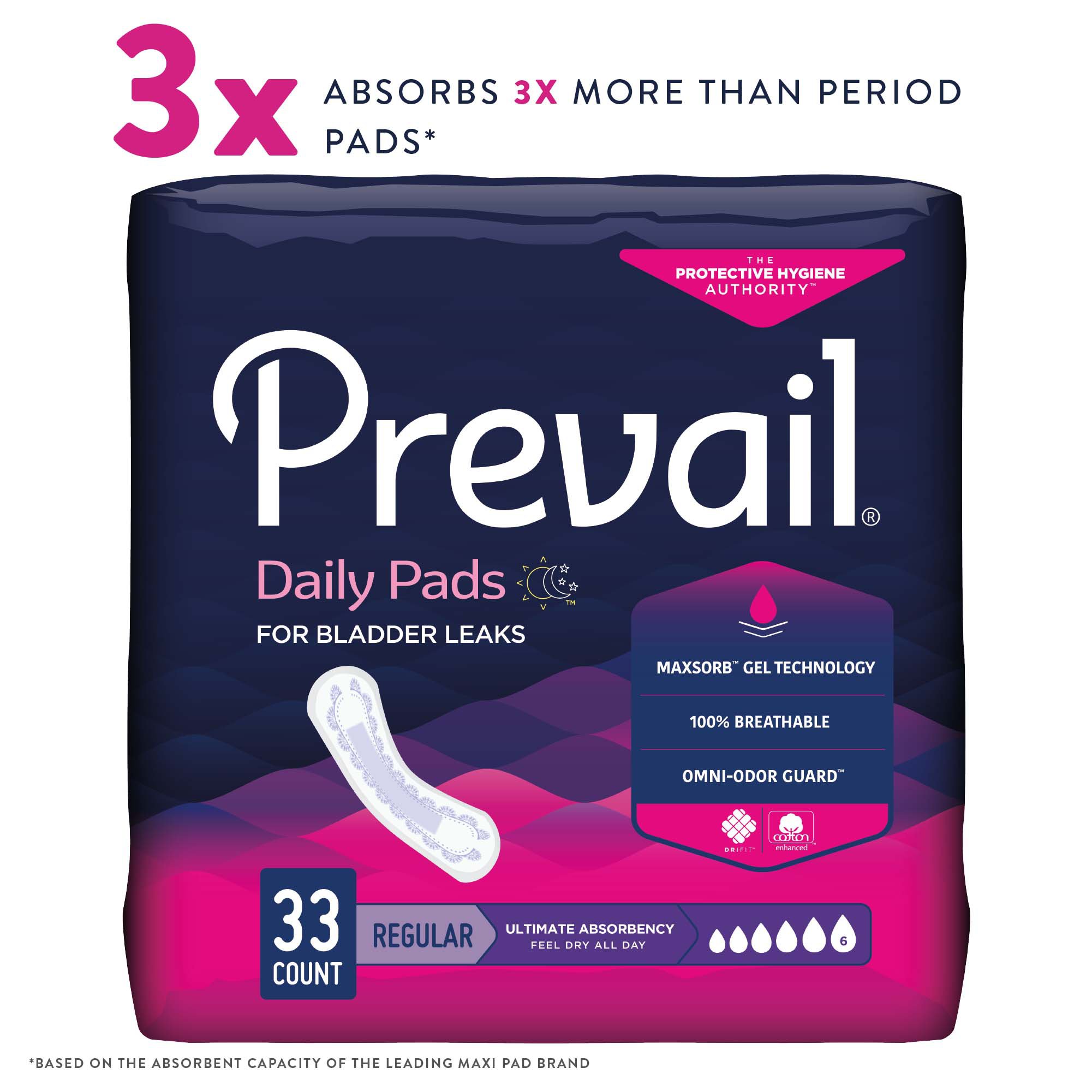 First Quality Products LLC PV-923-1 - Prevail® Daily Pads Ultimate Bladder Control Pad, 16-Inch Length - 33/Pack, 132/Case