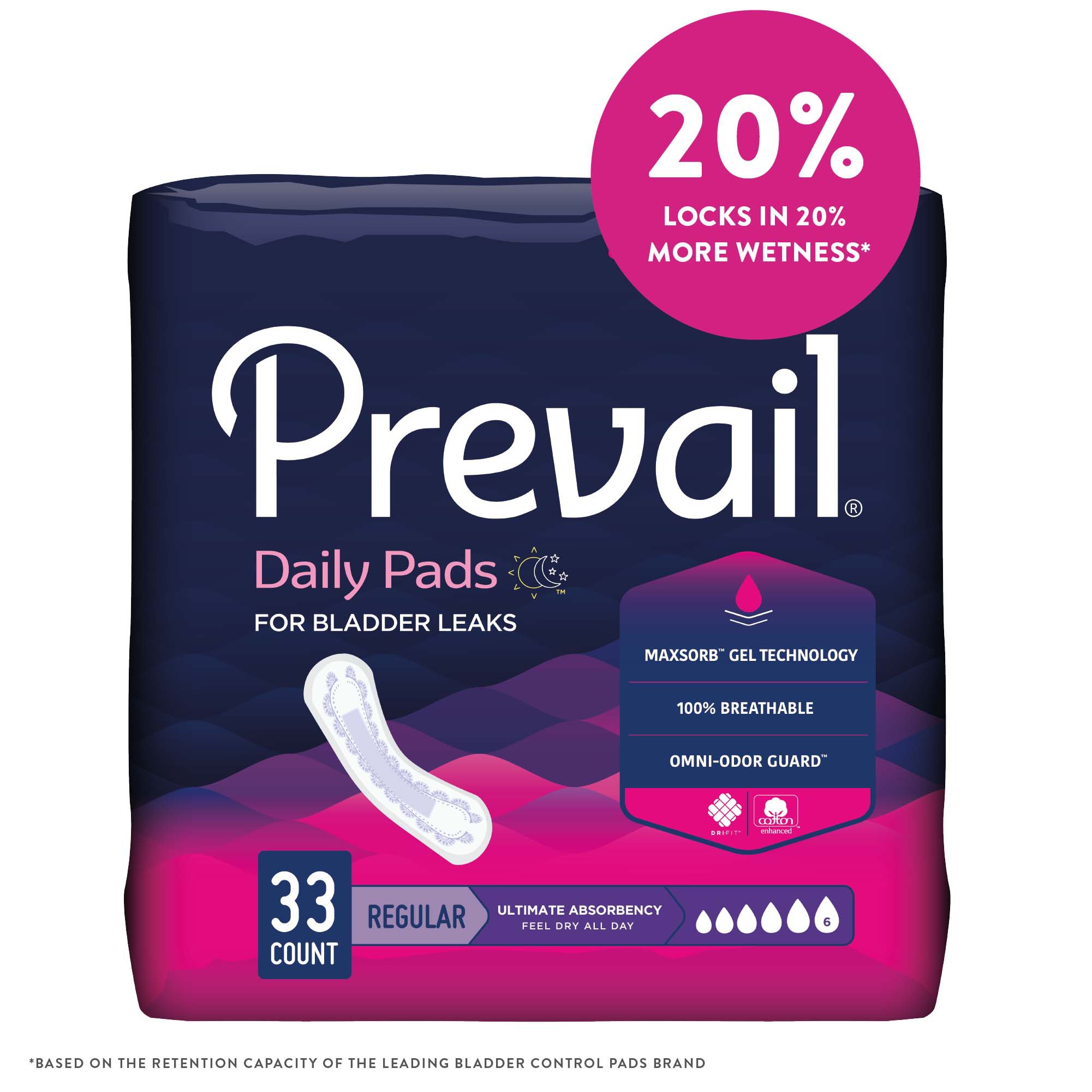 First Quality Products LLC PV-923-1 - Prevail® Daily Pads Ultimate Bladder Control Pad, 16-Inch Length - 33/Pack, 132/Case