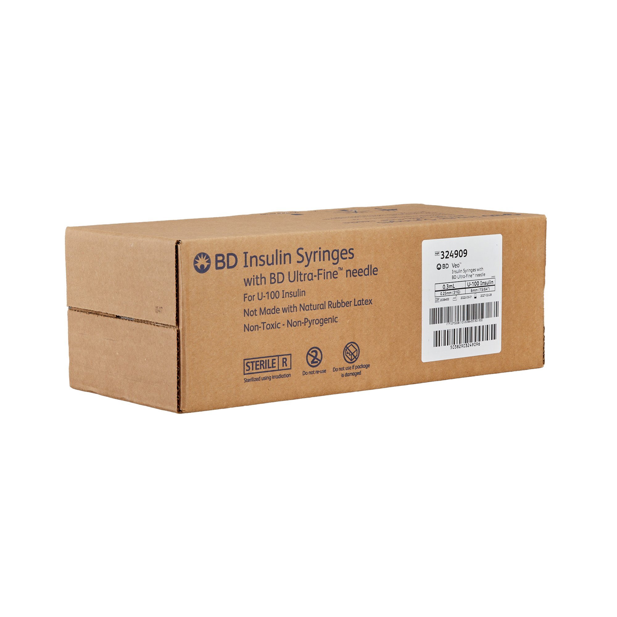 Embecta Medical II LLC 324909 - Ultra-Fine™ Insulin Syringe with Needle - 100/Box, 500/Case