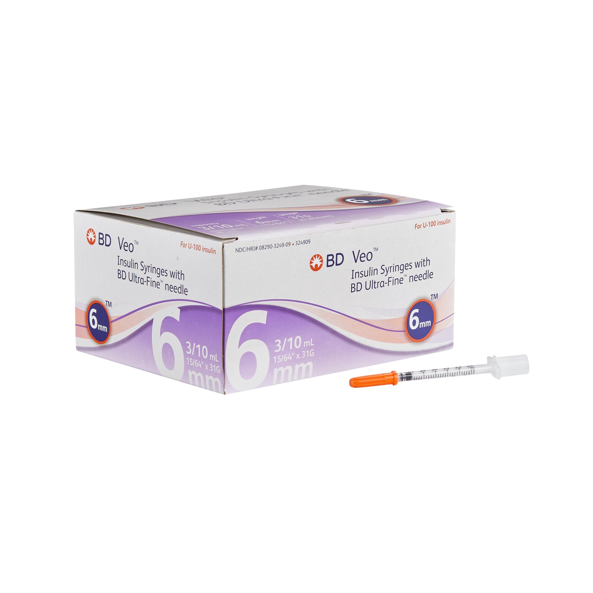 Embecta Medical II LLC 324909 - Ultra-Fine™ Insulin Syringe with Needle - 100/Box, 500/Case