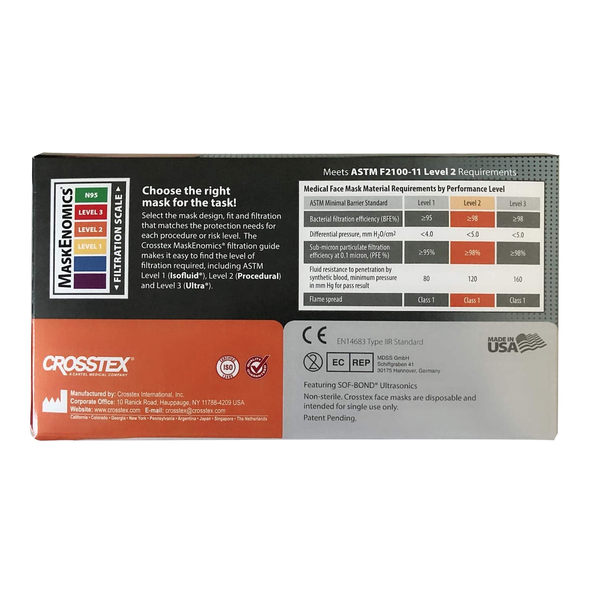 SPS Medical Supply GCPBLSF - Crosstex® Procedural Mask with Secure Fit®, Blue - 50/Box, 2000/Case