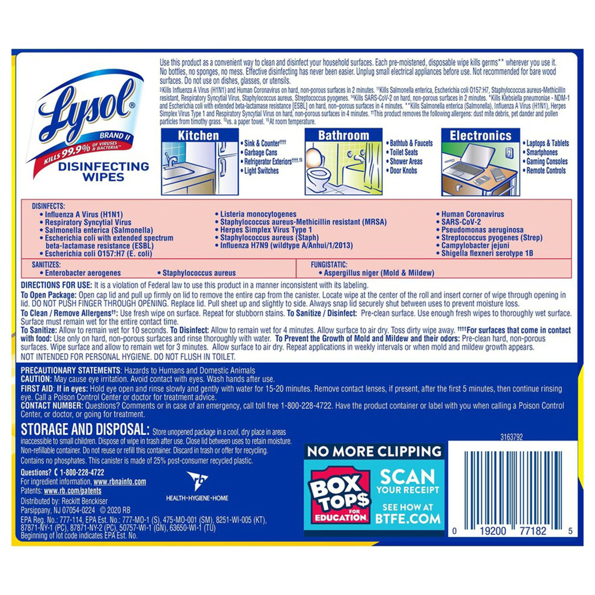 Essendant Co-United Stationers - RAC77182CT Surface Disinfectant Cleaner Lysol® Premoistened Alcohol Based Manual Pull Wipe 80 Count Canister Lemon Lime Blossom Scent NonSterile