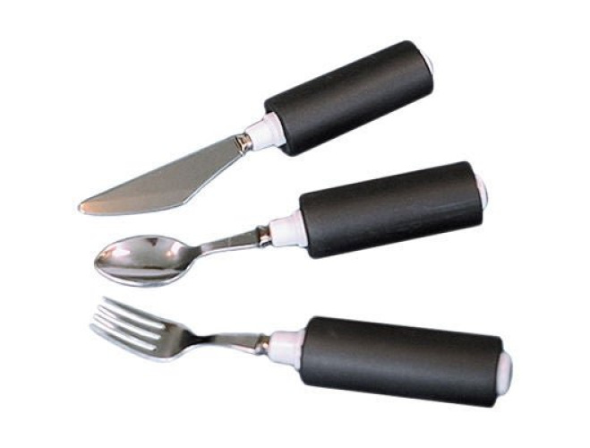 Fabrication Enterprises - 61-0068R Soup Spoon Comfort Grip Built Up Handle Silver / Black Foam / Stainless Steel