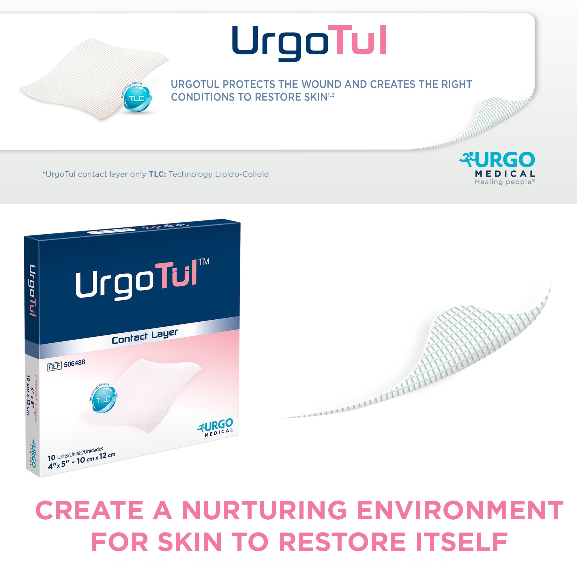 Urgo Medical North America LLC 506488 - UrgoTul™ Impregnated Contact Layer Dressing, 4 x 5 Inch - 1/Each, 10/Box