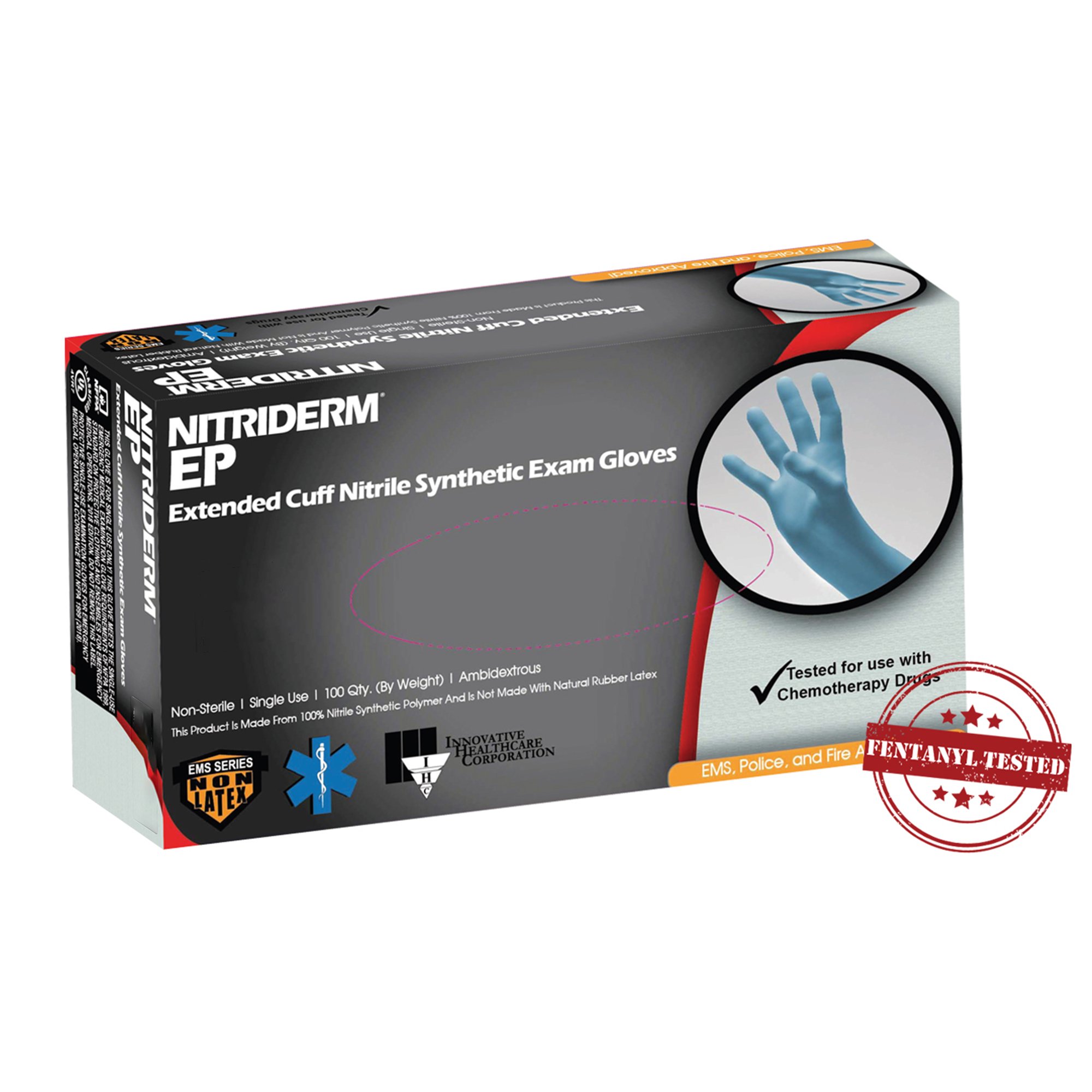 Innovative Healthcare Corp 182300 - NitriDerm® EP Nitrile Extended Cuff Length Exam Glove, Large, Blue - 100/Box, 1000/Case
