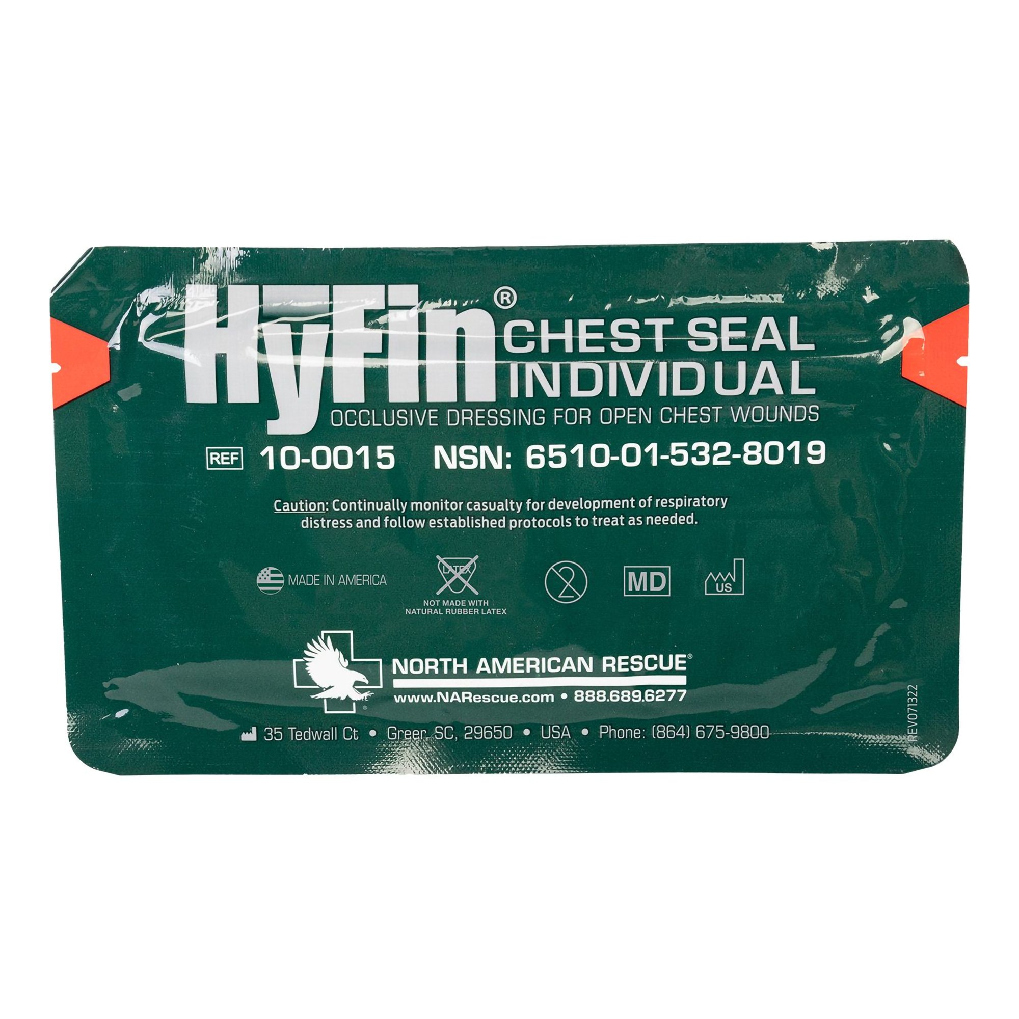 North American Rescue 10-0015 - HyFin® Chest Seal, 6 x 6 Inch - 1/Each