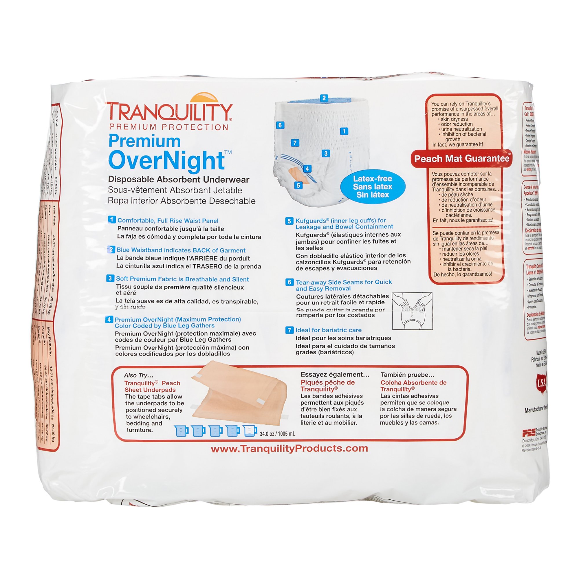 Principle Business Enterprises 2118 - Tranquility Premium OverNight Disposable Absorbent Underwear, 2XL - 12/Bag, 48/Case