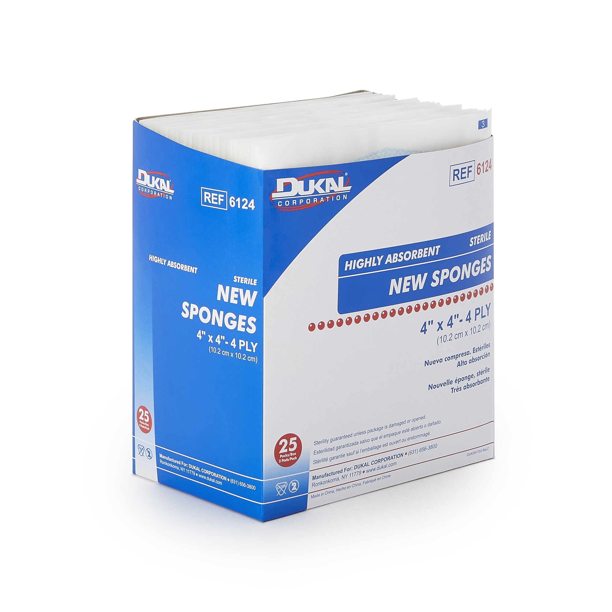 Dukal 6124 - Dukal™ Sterile Nonwoven Sponge, 4 x 4 Inch, 4-Ply - 25/Box, 600/Case