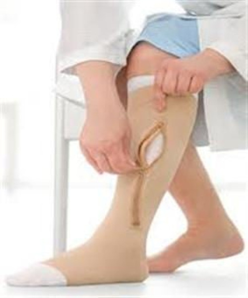 BSN Medical - 114487 Zippered Compression Stocking and Liner Jobst® UlcerCARE™ Knee High / Left Zipper Large Beige Open Toe
