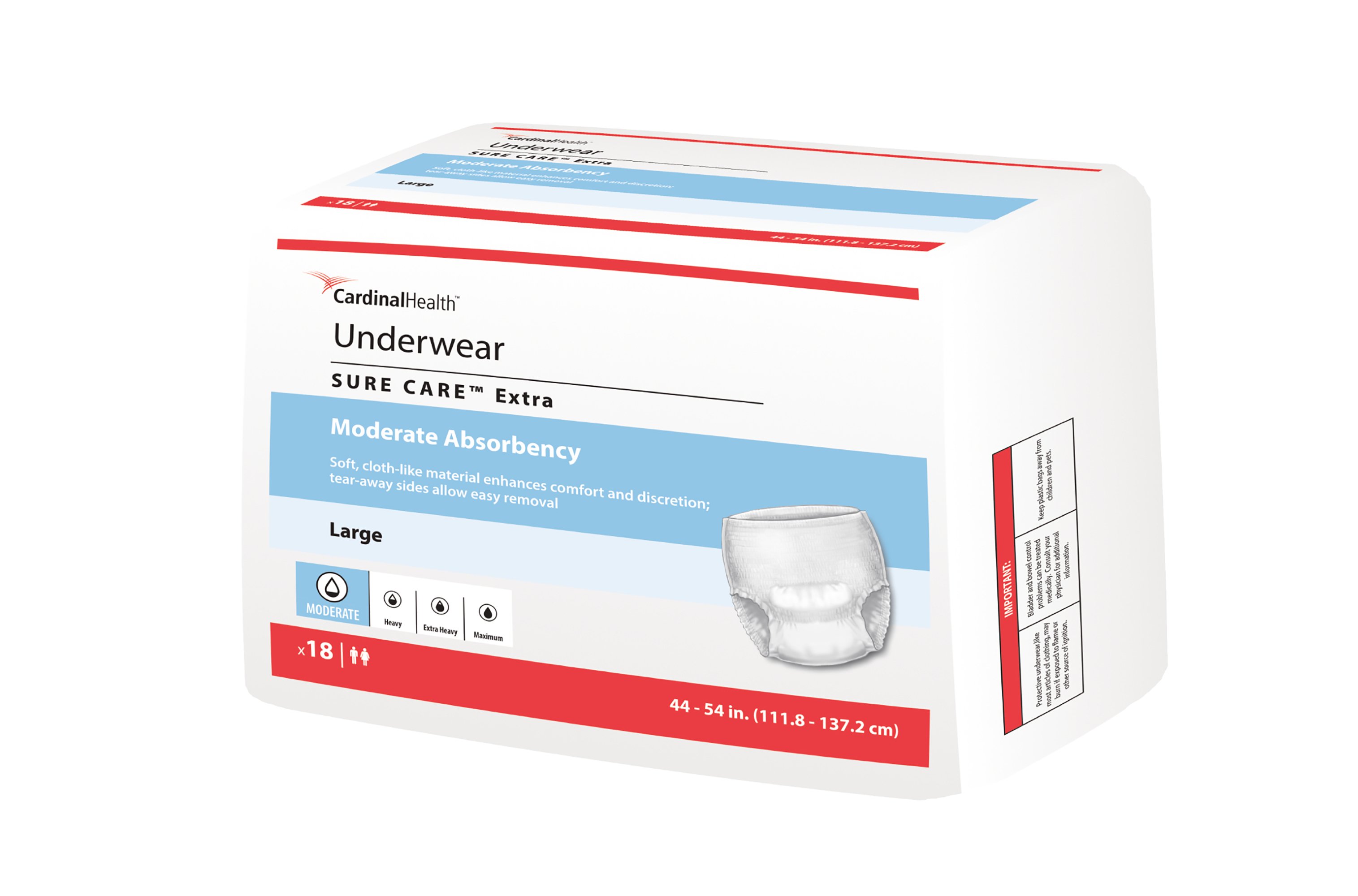 Cardinal 1845 - Sure Care™ Extra Moderate Absorbency Incontinence Underwear, Large - 18/Bag, 72/Case