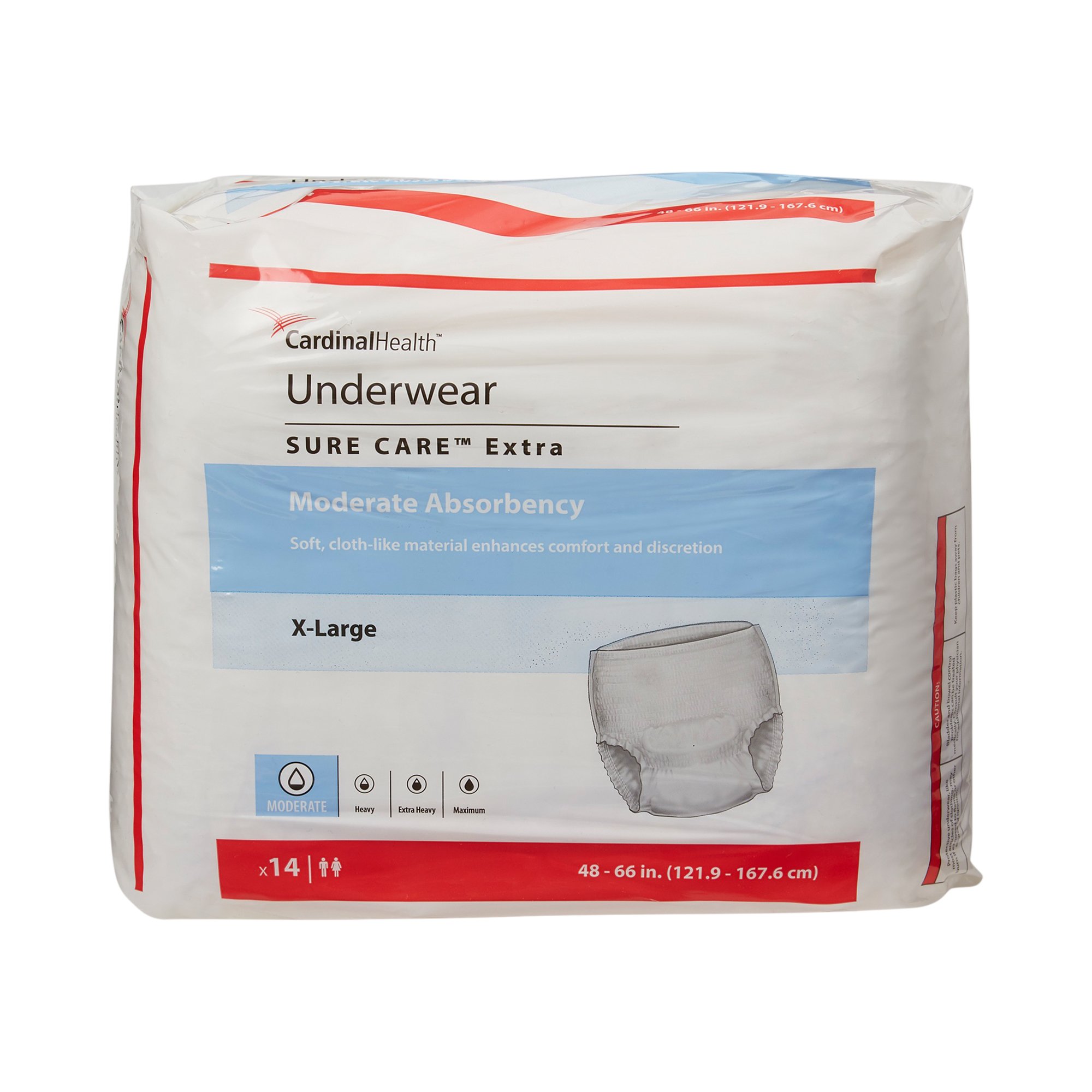 Cardinal 1850A - Sure Care™ Extra Moderate Absorbency Incontinence Underwear, X-Large - 14/Bag, 56/Case