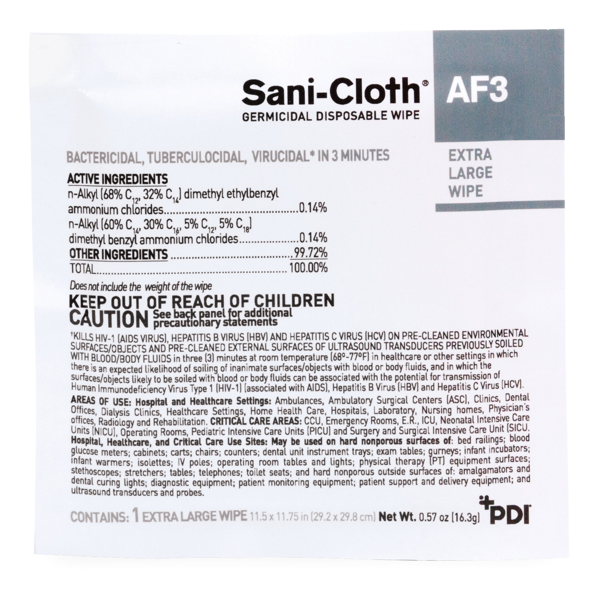 Professional Disposables U27500 - Sani-Cloth® AF3 Germicidal Extra Large Disinfectant Wipes, 11.5 x 11.75 Inch - 50/Box, 150/Case