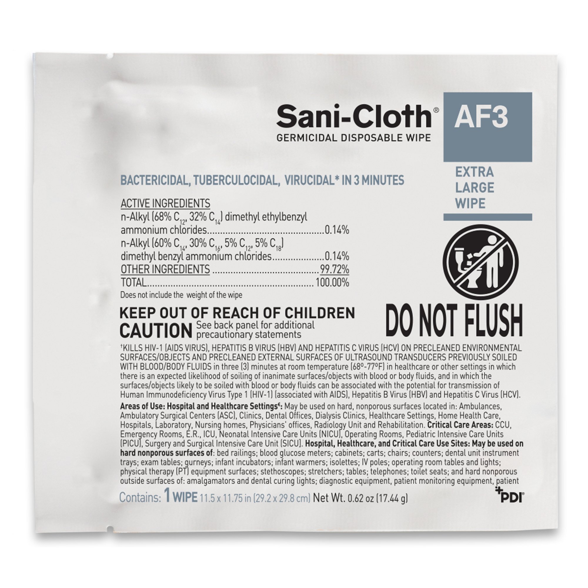 Professional Disposables U27500 - Sani-Cloth® AF3 Germicidal Extra Large Disinfectant Wipes, 11.5 x 11.75 Inch - 50/Box, 150/Case