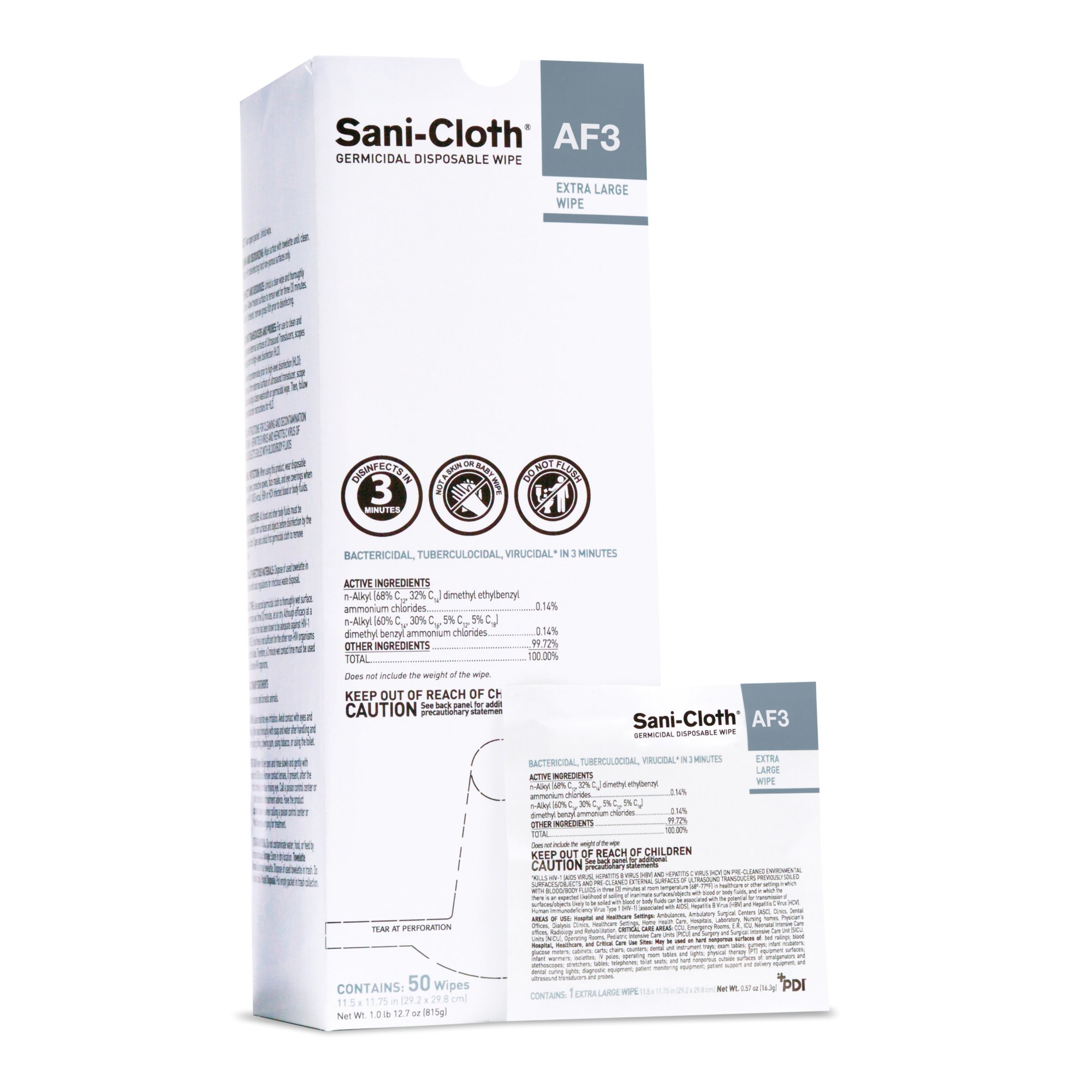 Professional Disposables U27500 - Sani-Cloth® AF3 Germicidal Extra Large Disinfectant Wipes, 11.5 x 11.75 Inch - 50/Box, 150/Case