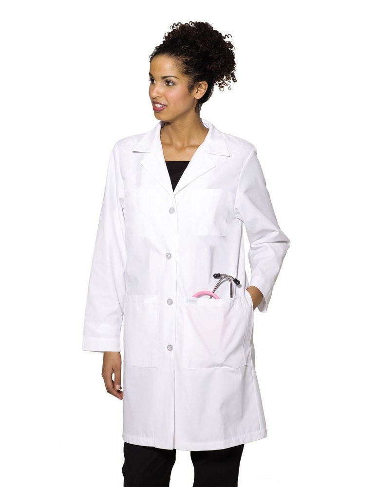 Landau Uniforms - 3153WWVC8 Lab Coat White Size 8 Hip Length 65% Polyester / 35% Cotton Reusable
