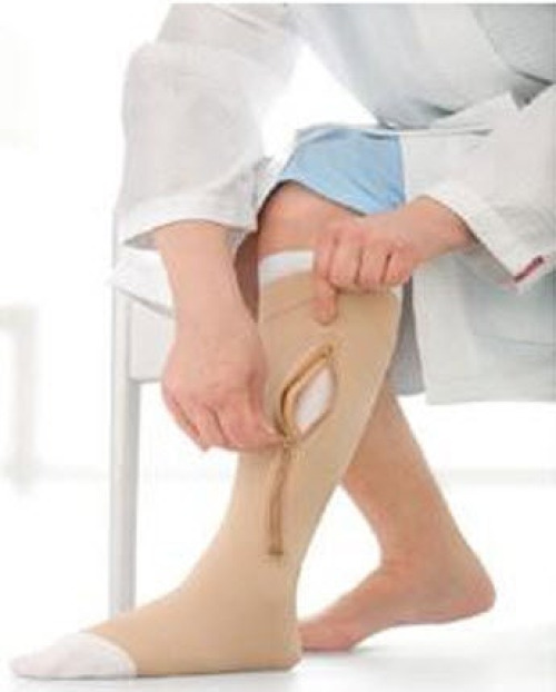 BSN Medical - 114489 Zippered Compression Stocking and Liner Jobst® UlcerCARE™ Knee High / Left Zipper 2X-Large Beige Open Toe