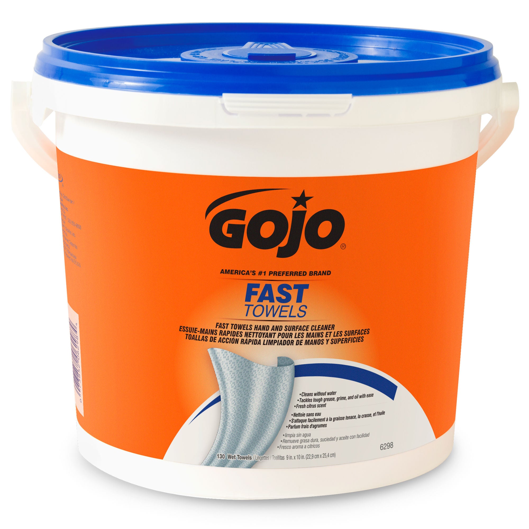 GOJO - 6298-04 Surface Cleaner GOJO® Fast Towels Premoistened Alcohol Based Manual Pull Wipe 130 Count Pail Citrus Scent NonSterile