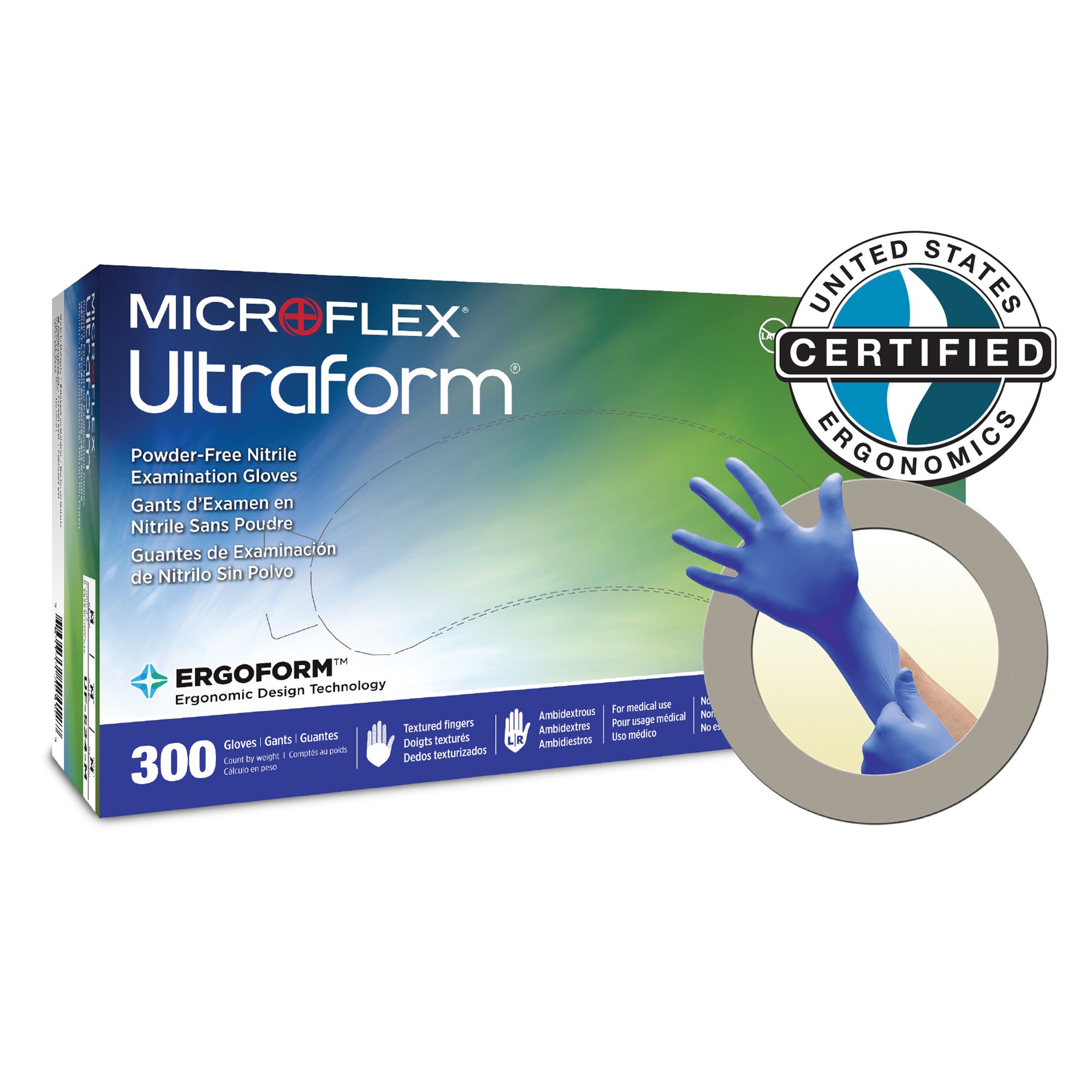 Microflex Medical UF-524-XS - Ultraform® Nitrile Exam Glove, Extra-Small, Blue - 300/Box, 3000/Case