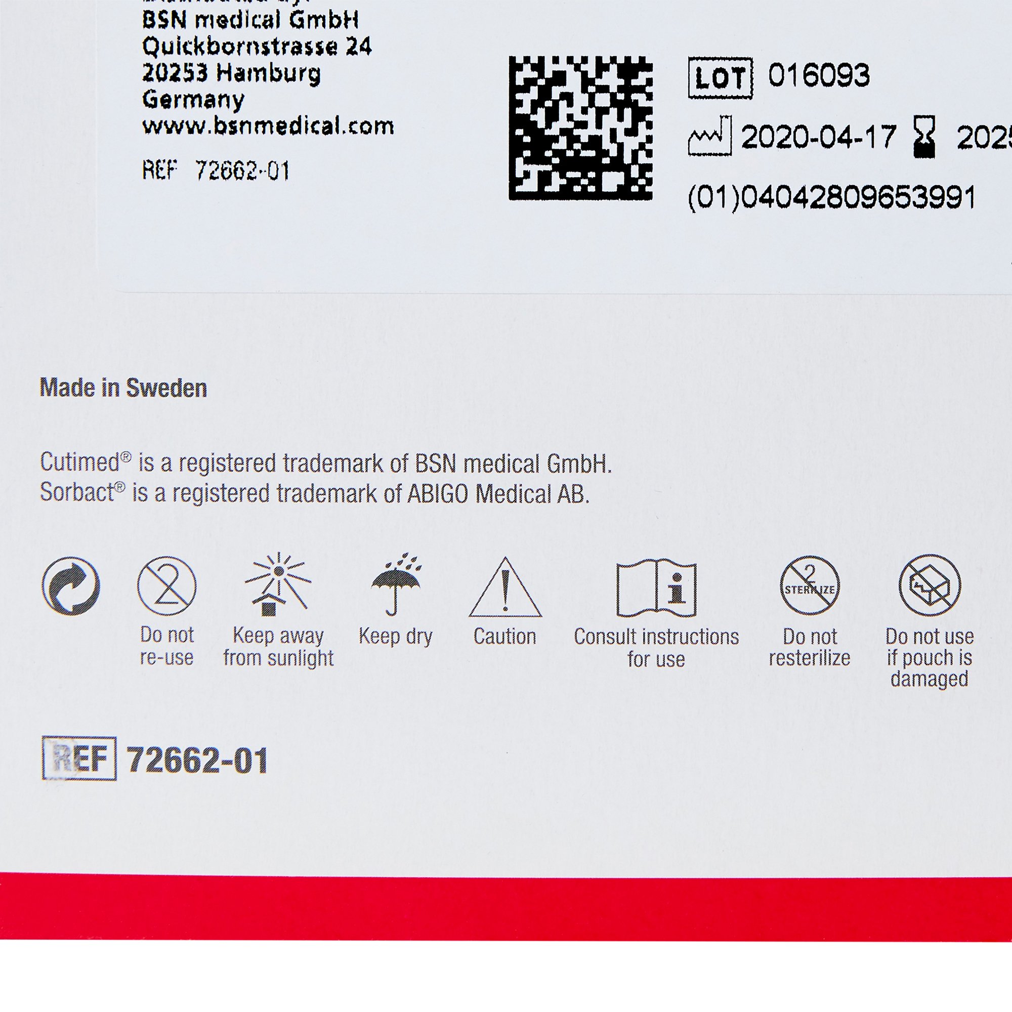 BSN Medical - 7266201 Cutimed® Sorbact® WCL Antimicrobial Wound Contact Layer Dressing