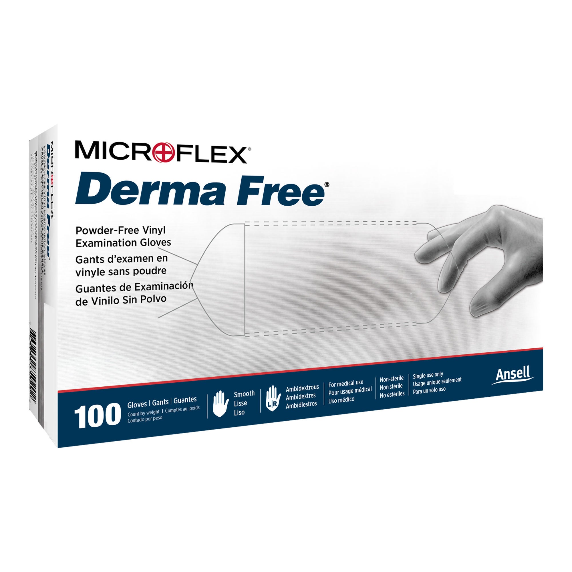 Microflex Medical - DF-850-S Exam Glove Derma Free™ Small 100 per Box NonSterile Vinyl Standard Cuff Length Smooth Clear Not Rated