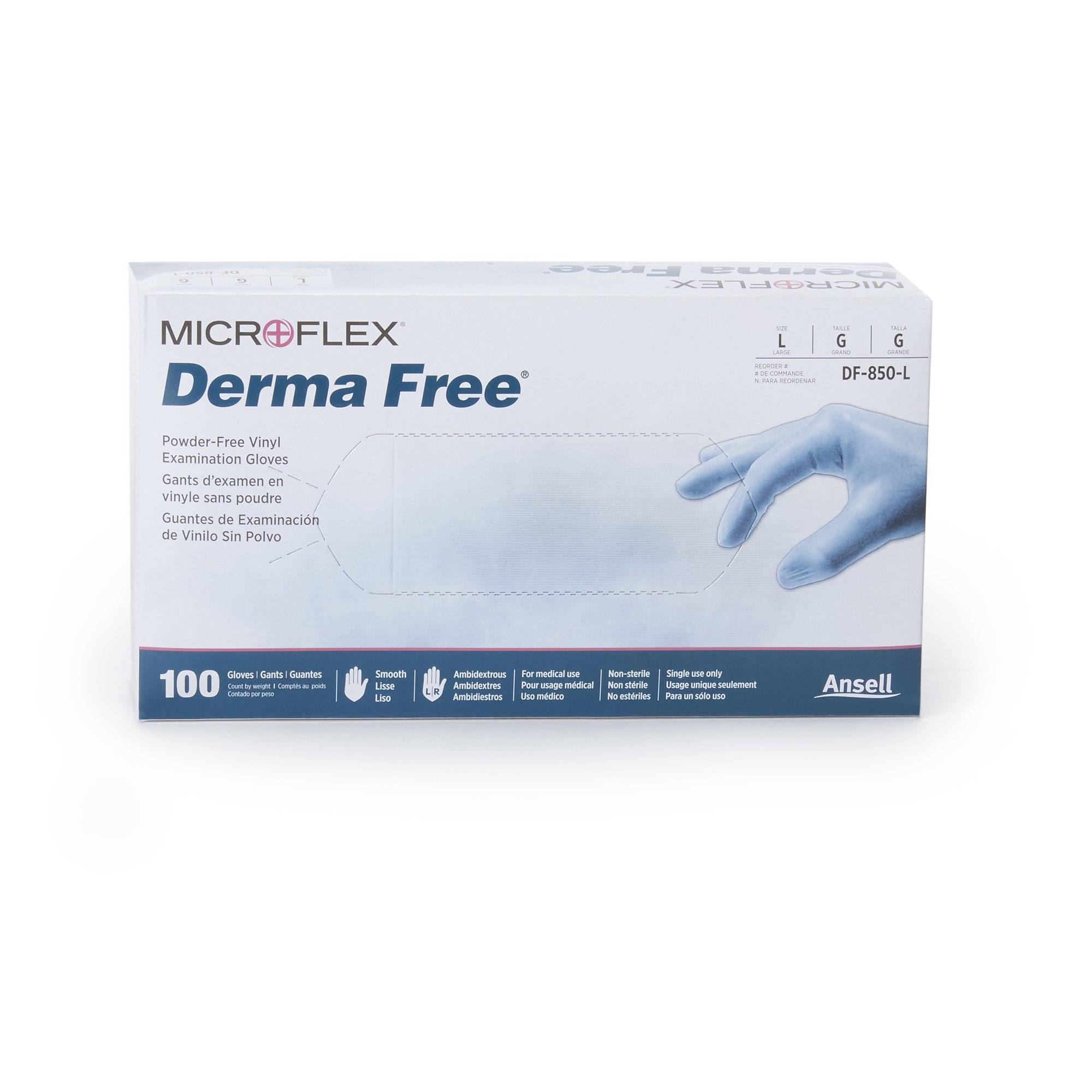 Microflex Medical DF-850-L - Derma Free™ Vinyl Exam Glove, Large, Clear - 100/Box, 1000/Case