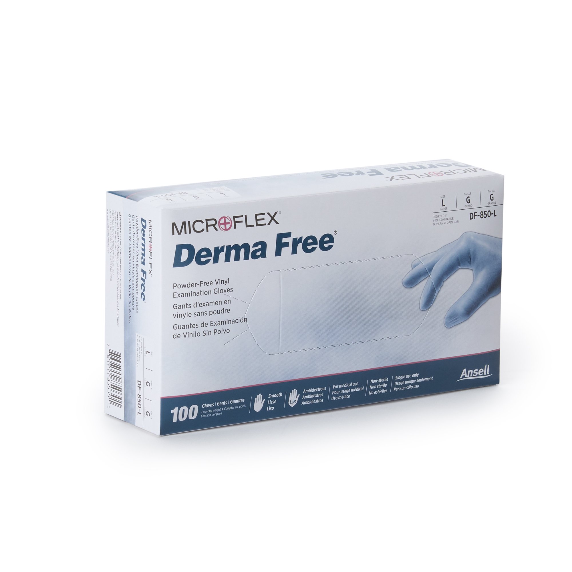 Microflex Medical DF-850-L - Derma Free™ Vinyl Exam Glove, Large, Clear - 100/Box, 1000/Case