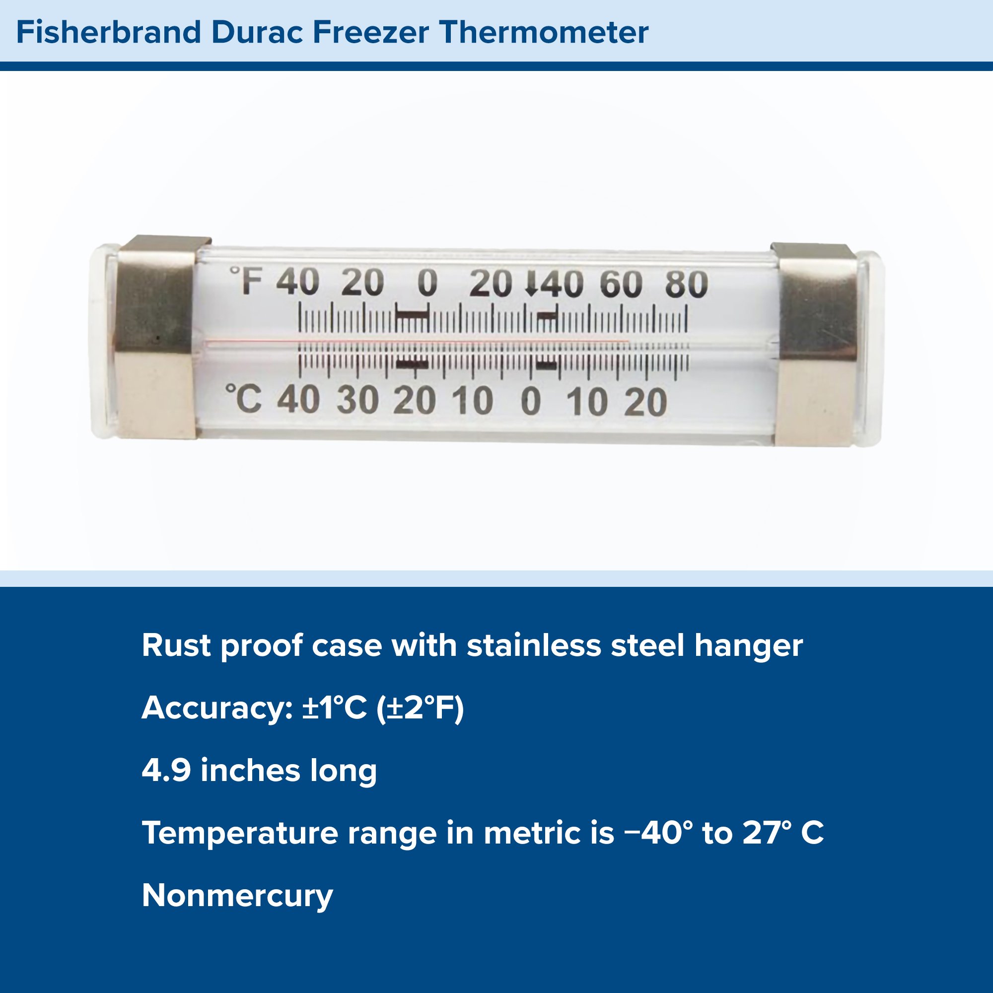PANTek Technologies LLC 13201966 - Fisherbrand™ Dual-Scale Refrigerator / Freezer Thermometer, -40° to +80° F - 1/Each