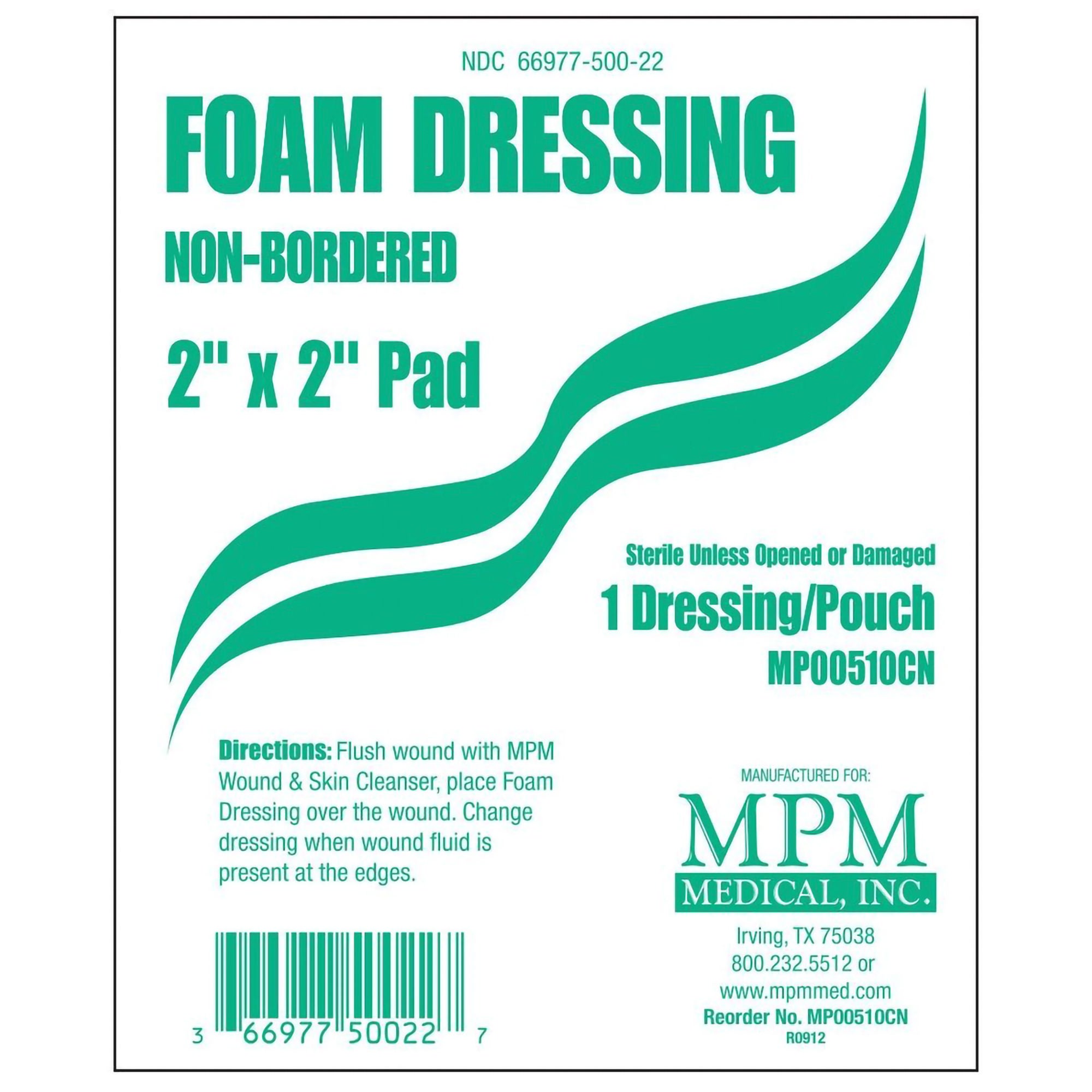 MPM Medical - MP00510 Foam Dressing MPM 2 X 2 Inch Without Border Waterproof Backing Nonadhesive Square Sterile