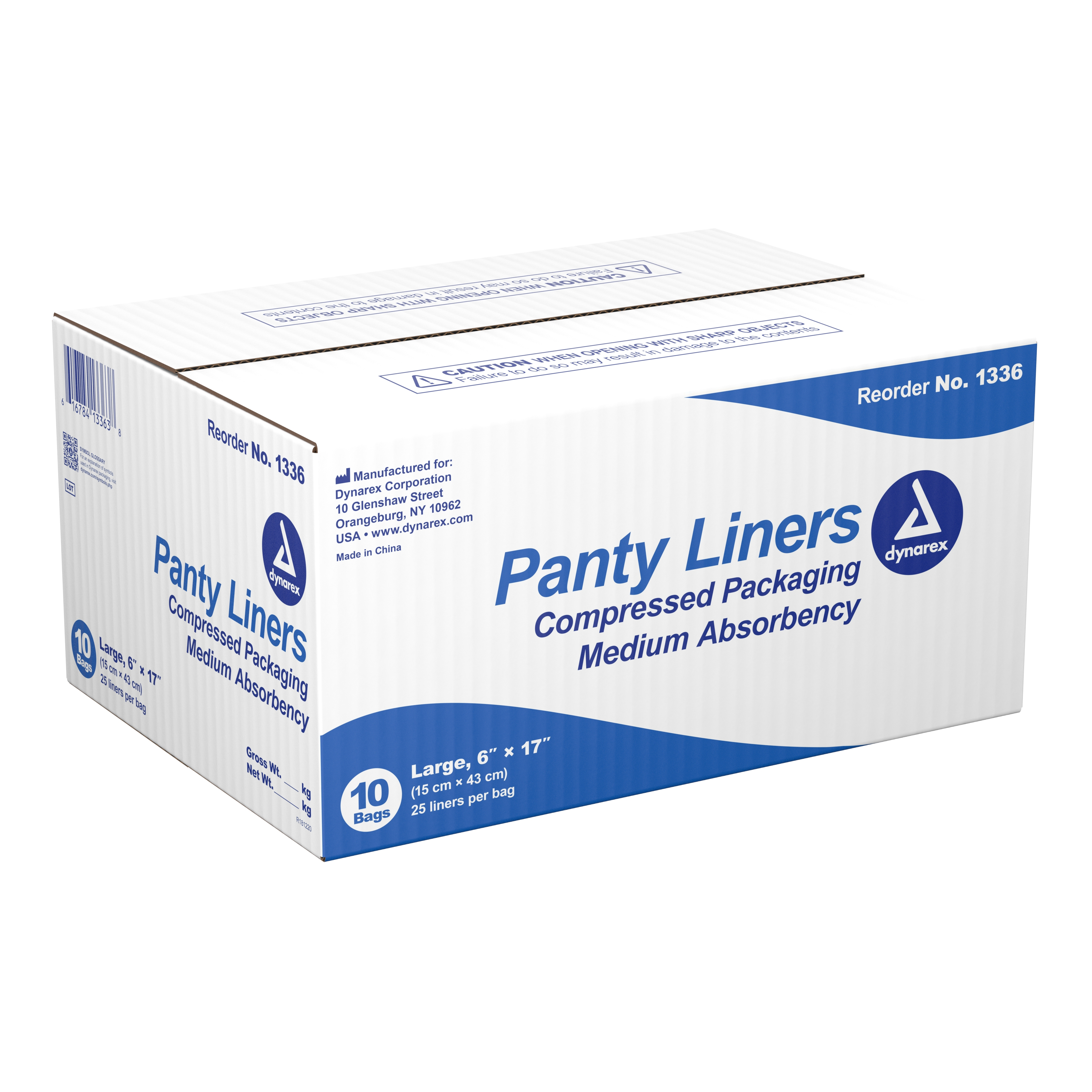 Dynarex 1336 - Dynarex® Medium Absorbency Bladder Control Pad, 6 x 17 Inch - 25/Box, 250/Case