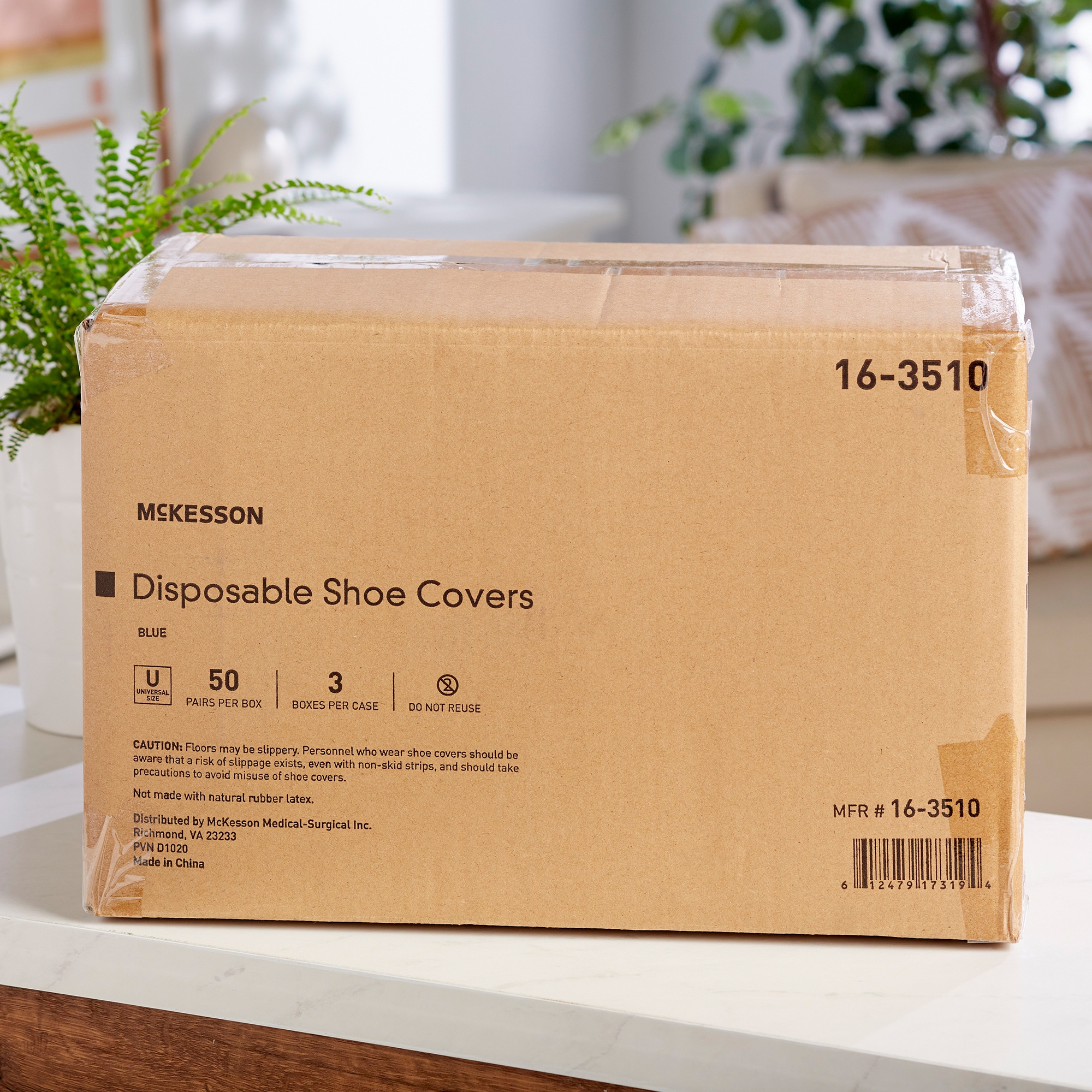 McKesson Brand 16-3510 - McKesson Shoe Cover, One Size Fits Most Shoe, High, Nonskid Sole, Blue - 50/Box, 150/Case