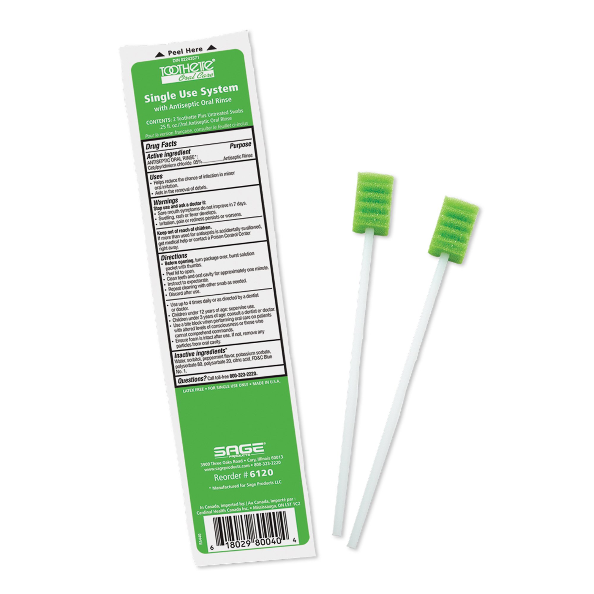 Sage Products - 6120 Sage Oral Swabstick Toothette Plus Foam Tip