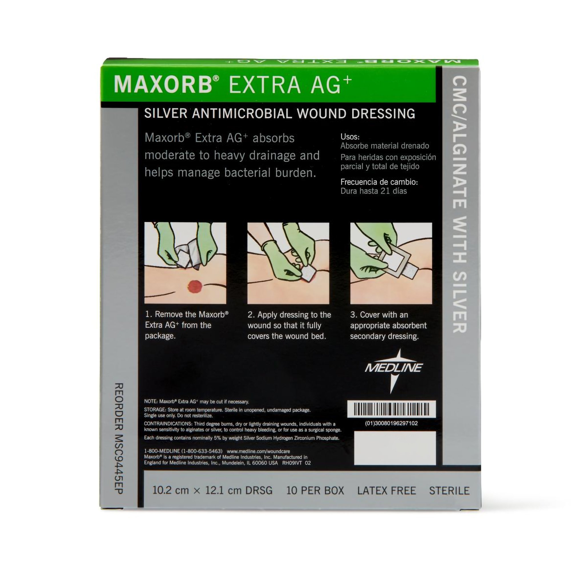 Medline - MSC9445EP Maxorb® Extra Ag+ Calcium Alginate Dressing with Silver