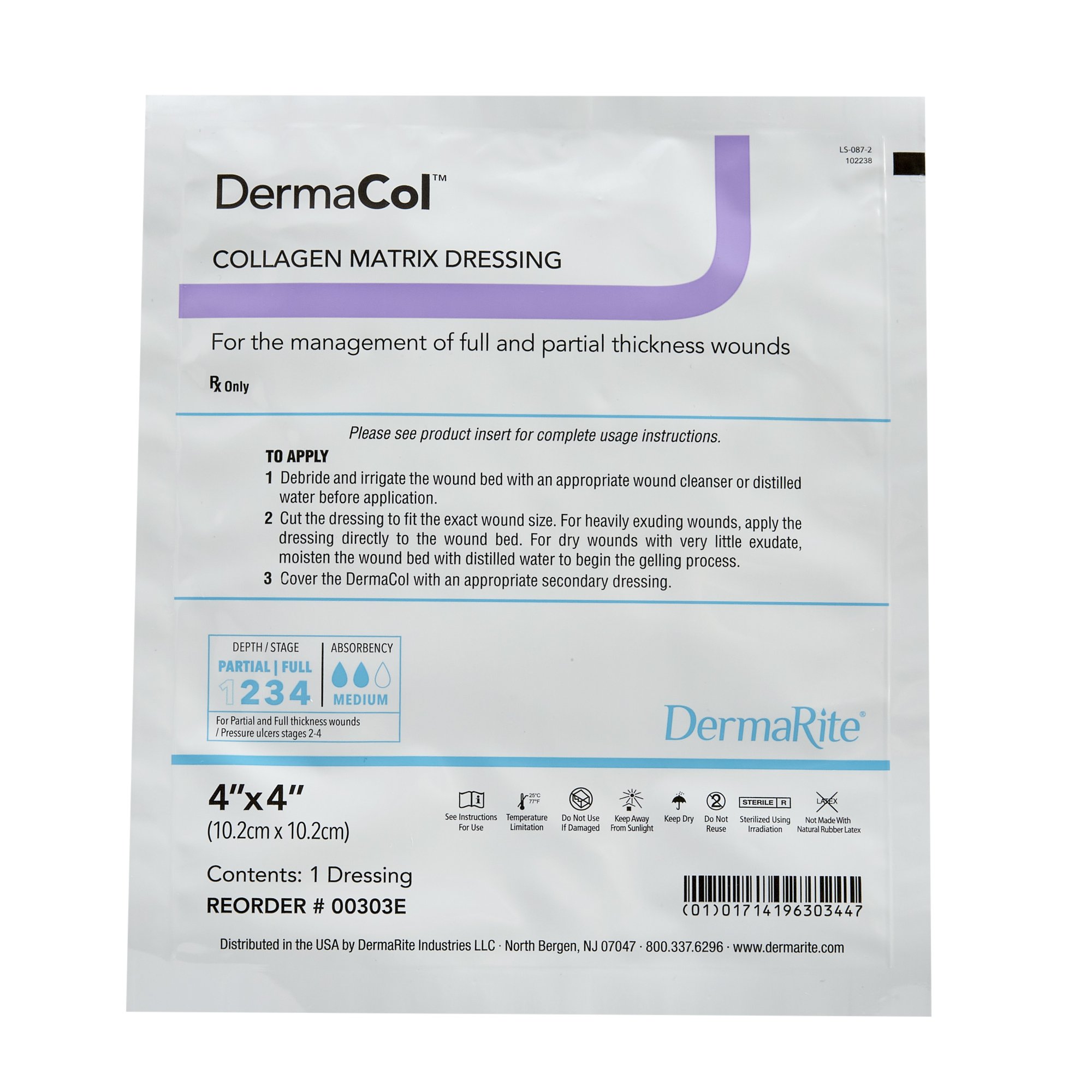 Sion Brands LLC - 00303E DermaCol™ Collagen Dressing 4 x 4 Inch