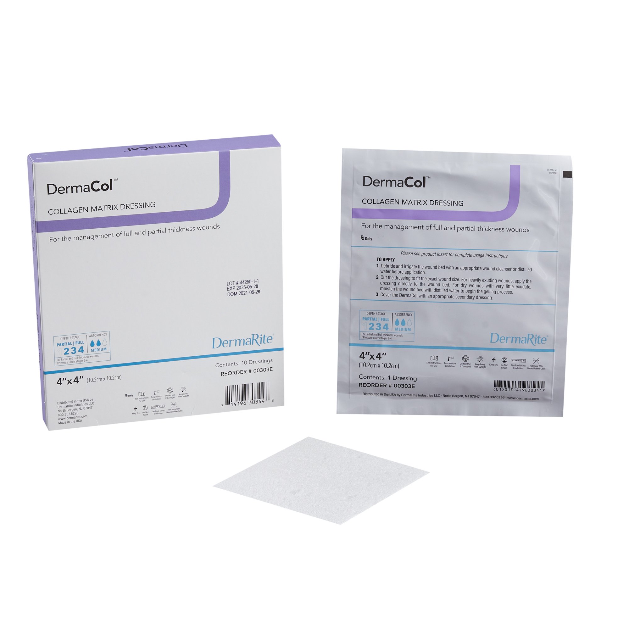 Sion Brands LLC - 00303E DermaCol™ Collagen Dressing 4 x 4 Inch