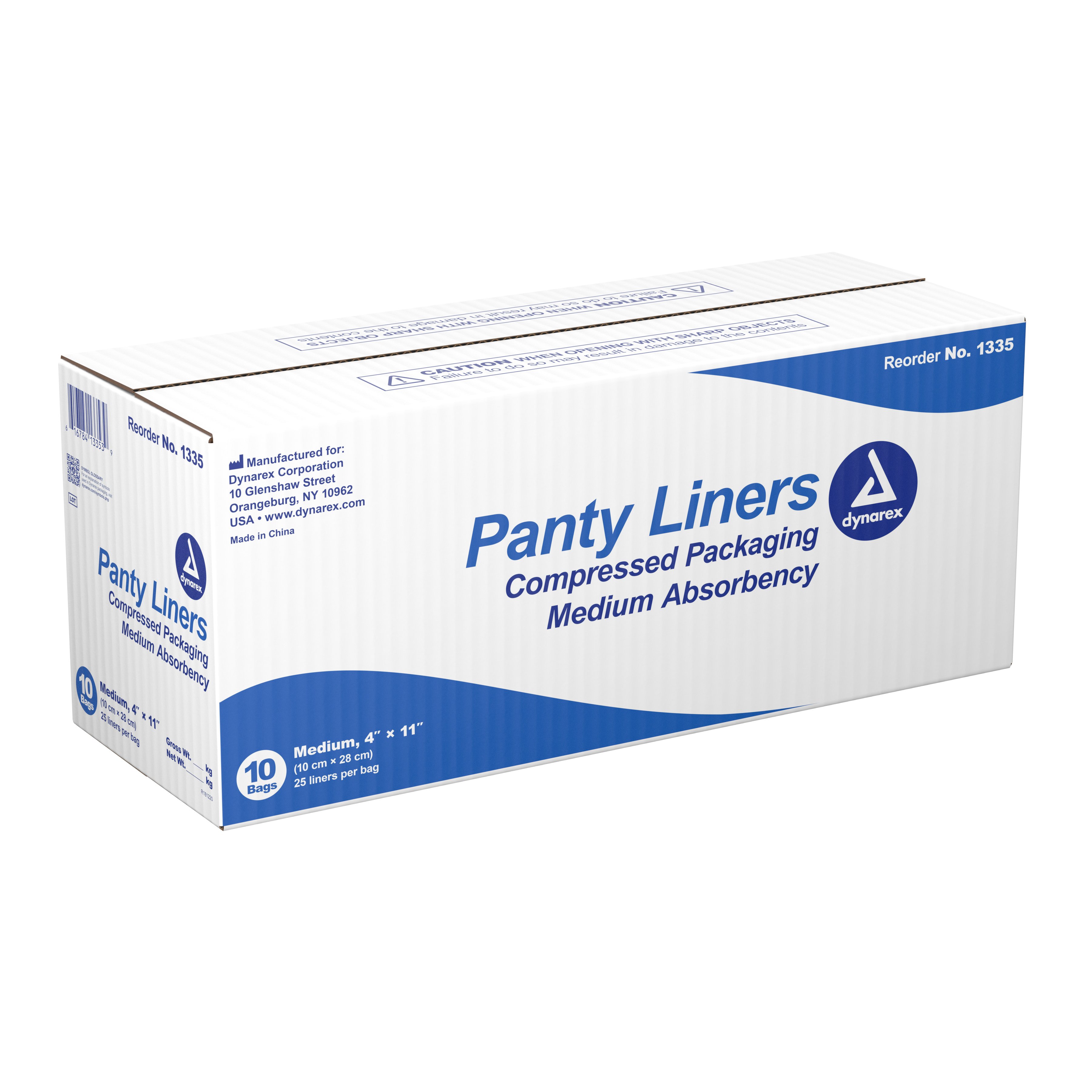 Dynarex 1335 - Dynarex® Medium Absorbency Bladder Control Pad, 4 x 11 Inch - 25/Pack, 250/Case