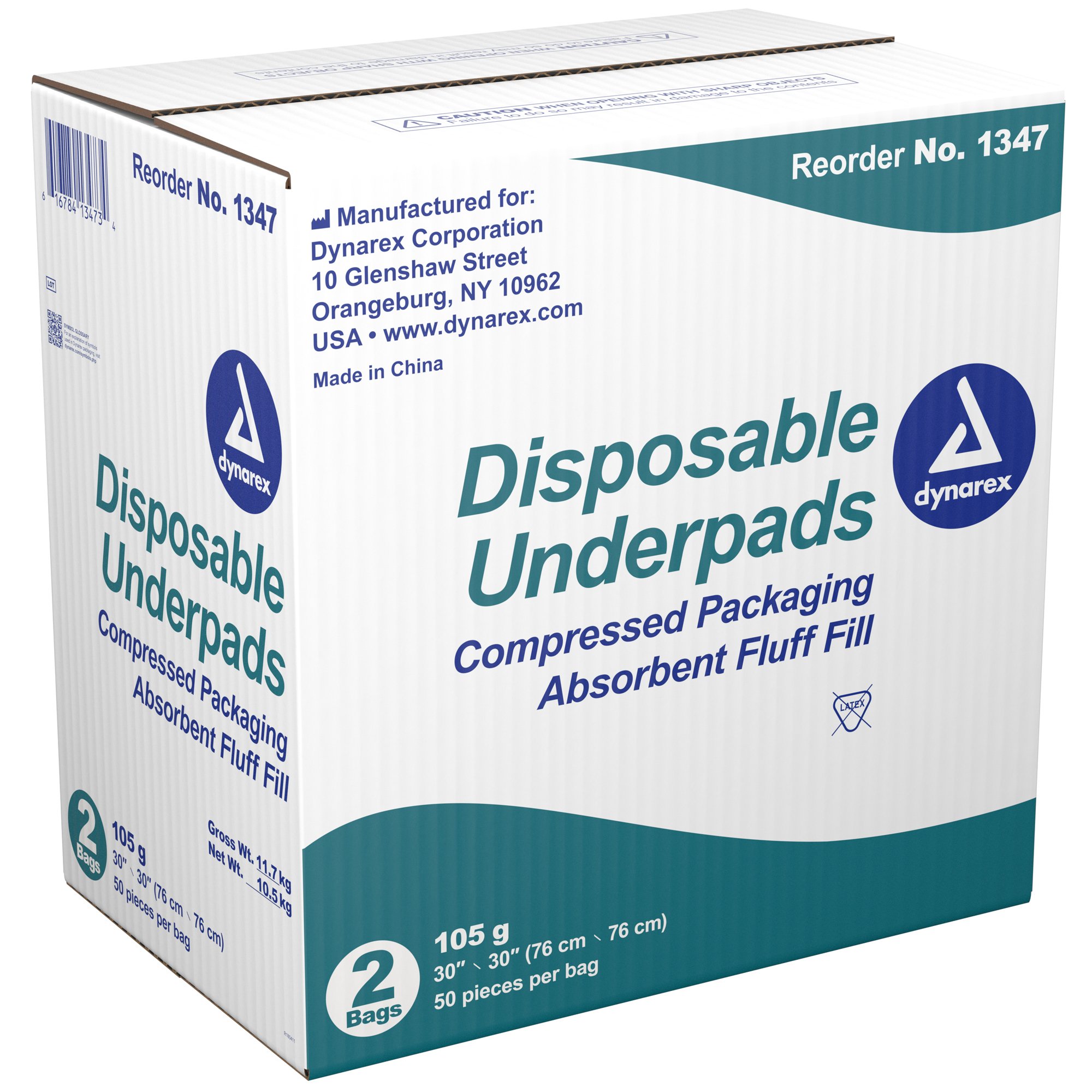 Dynarex 1347 - Dynarex® Absorbent Fluff Fill Underpad, 30 x 30 Inch - 1/Each, 50/Pack, 100/Case