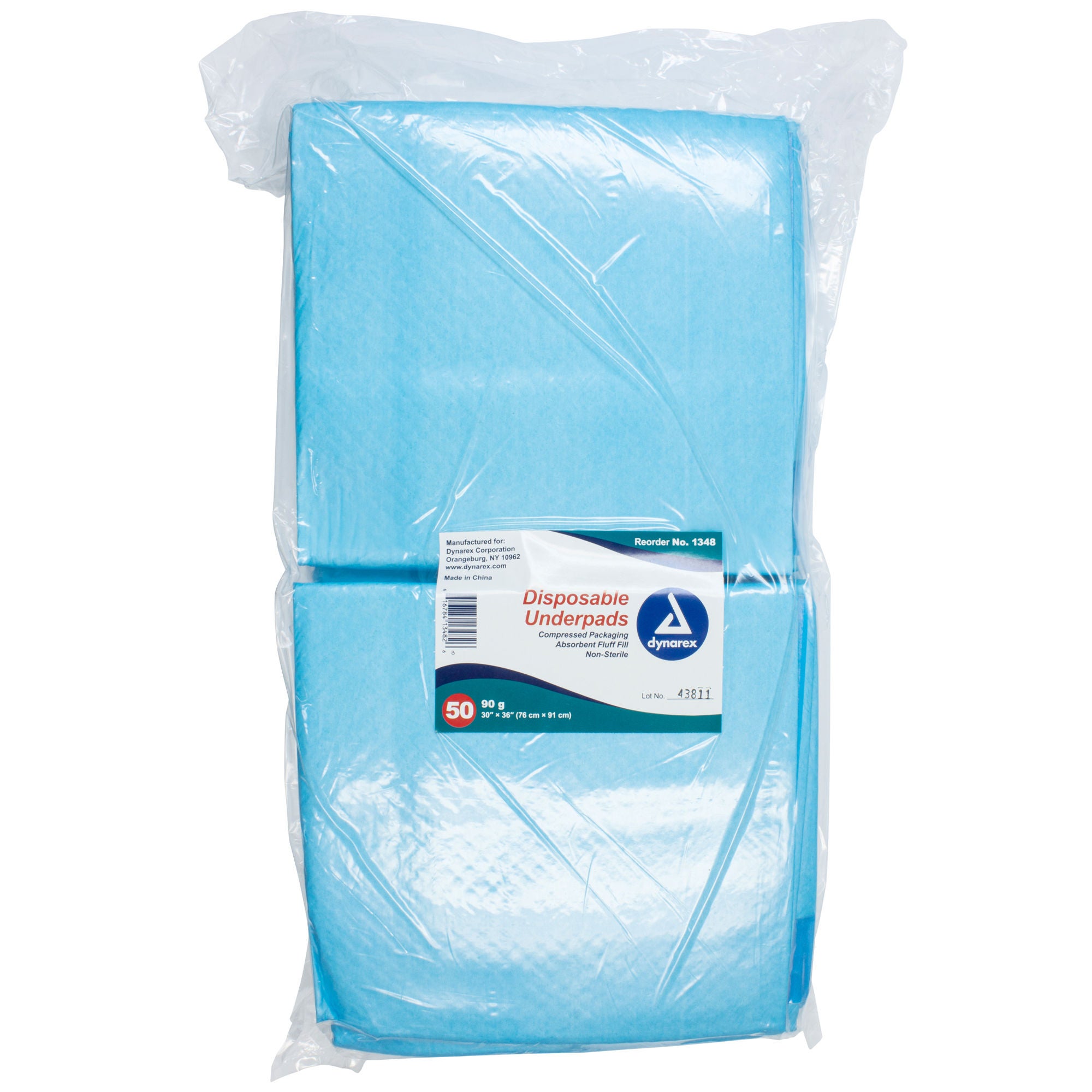 Dynarex - 1348 Disposable Underpad Dynarex® 30 X 36 Inch Fluff / Polymer Heavy Absorbency