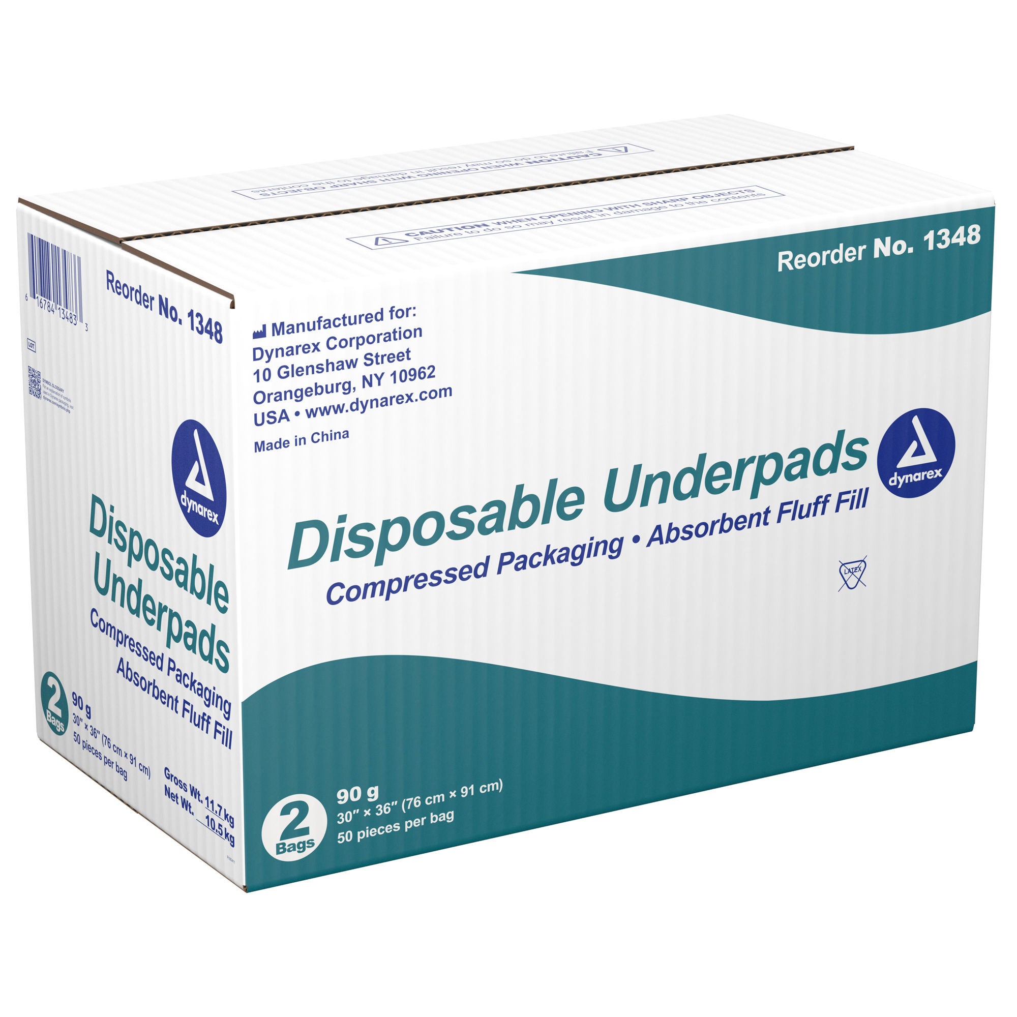 Dynarex - 1348 Disposable Underpad Dynarex® 30 X 36 Inch Fluff / Polymer Heavy Absorbency