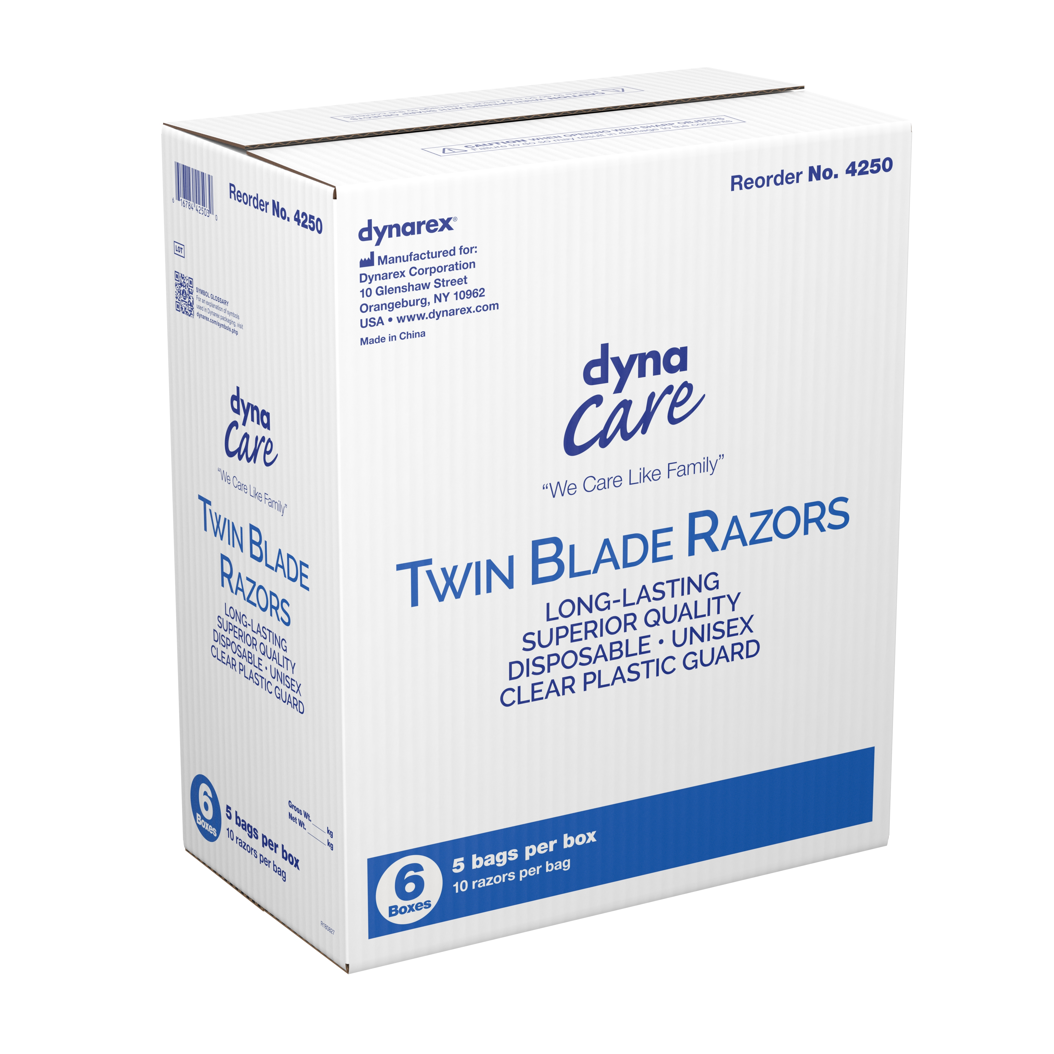 Dynarex 4250 - dynaCare® Twin Blade Disposable Razor - 50/Box, 300/Case