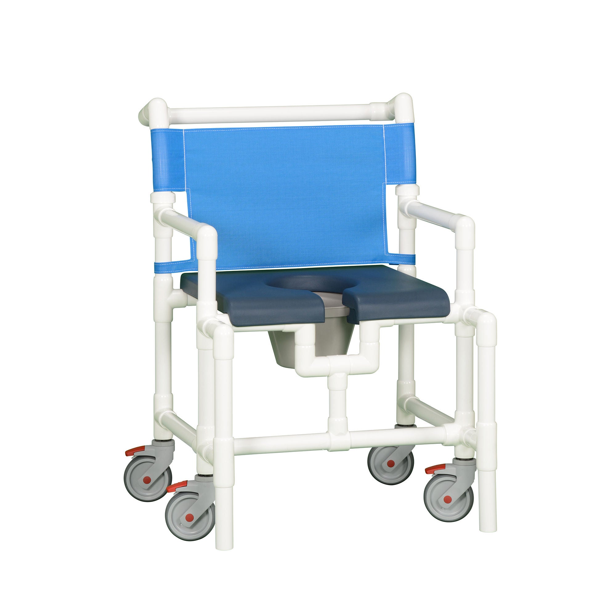 IPU - SCC750 OS N BLUE Commode / Shower Chair ipu® Fixed Arms PVC Frame Mesh Backrest 28 Inch Seat Width 450 lbs. Weight Capacity