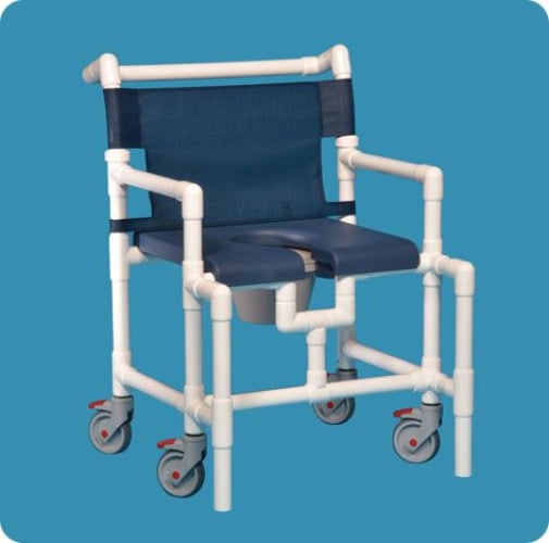 IPU - SCC750 OS N BLUE Commode / Shower Chair ipu® Fixed Arms PVC Frame Mesh Backrest 28 Inch Seat Width 450 lbs. Weight Capacity